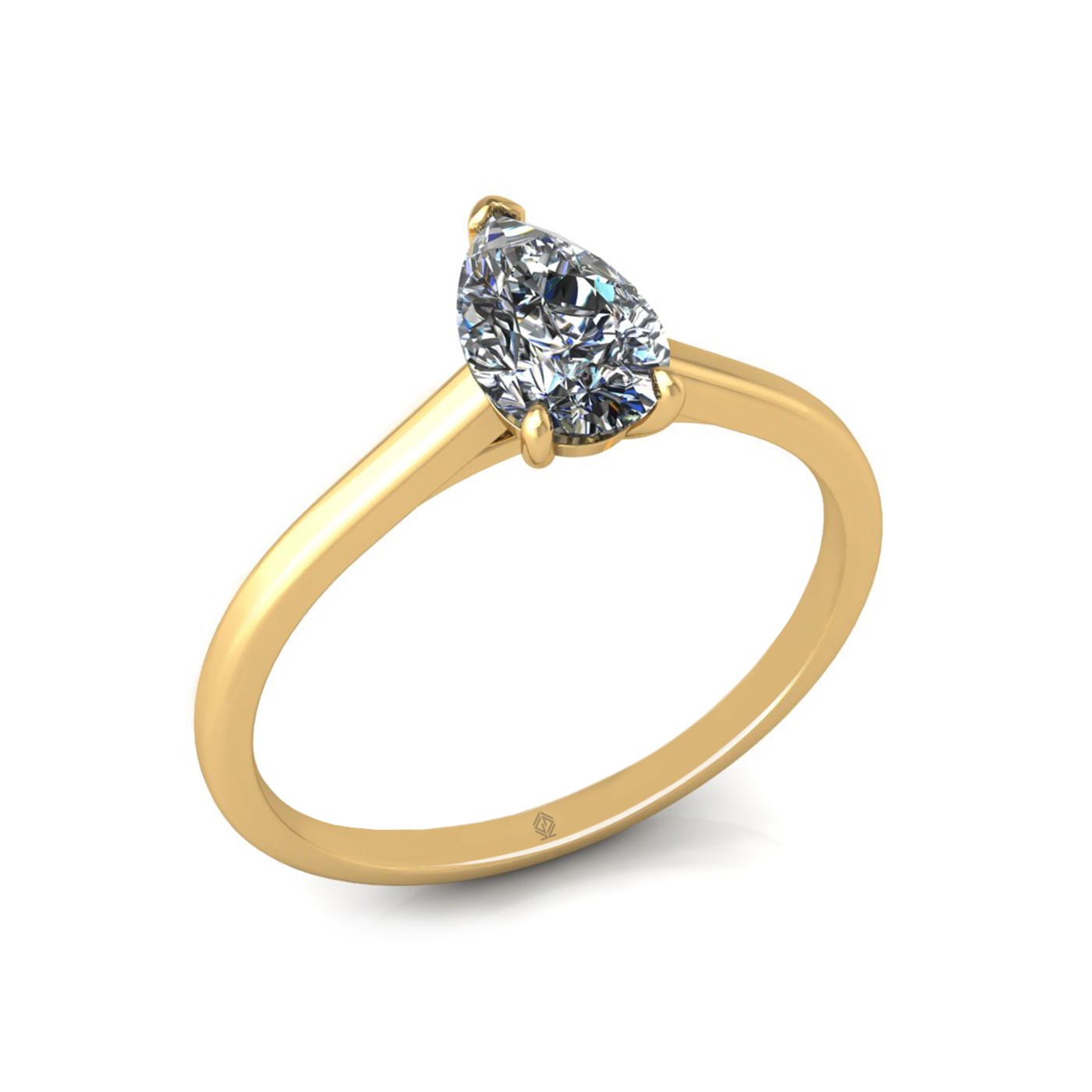 18k yellow gold  0,80 ct 3 prongs solitaire pear cut diamond engagement ring with whisper thin band
