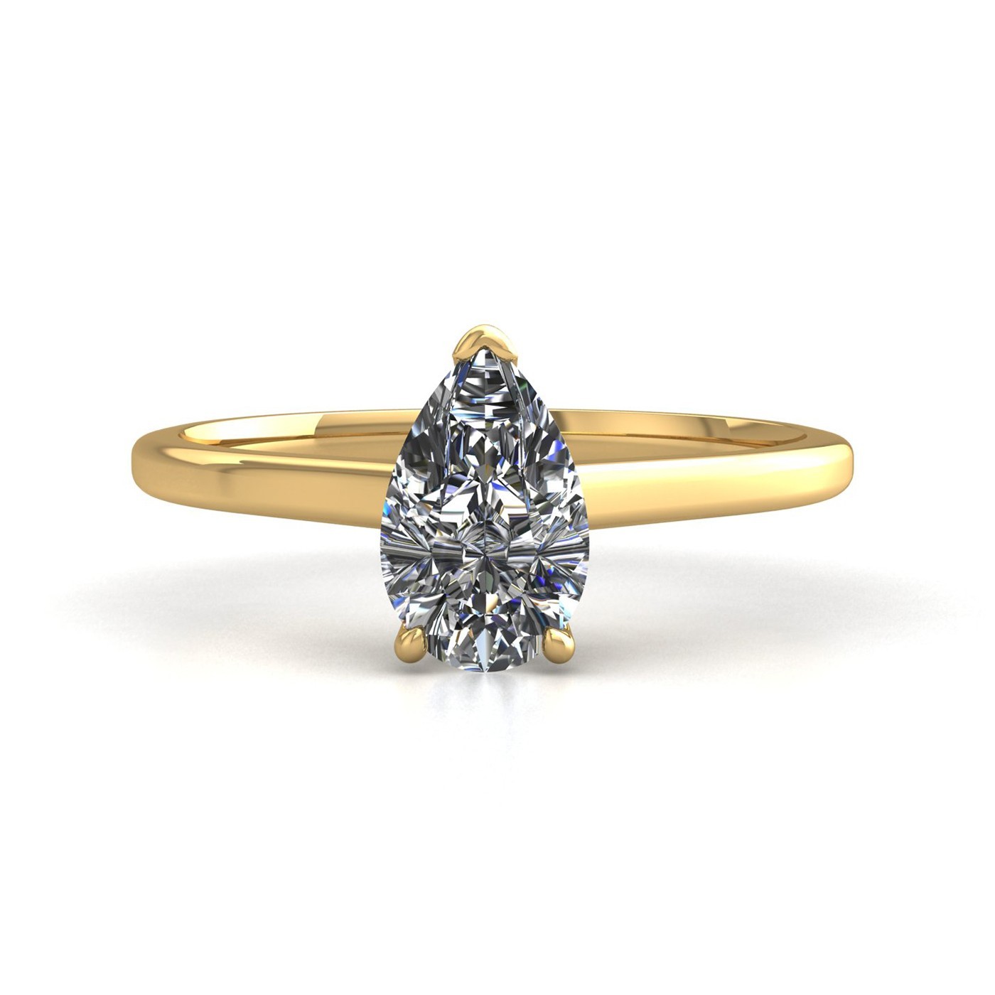18k yellow gold  2,00 ct 3 prongs solitaire pear cut diamond engagement ring with whisper thin band Photos & images