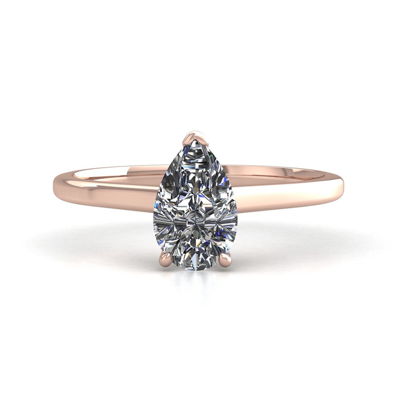 18k rose gold  2,00 ct 3 prongs solitaire pear cut diamond engagement ring with whisper thin band Photos & images