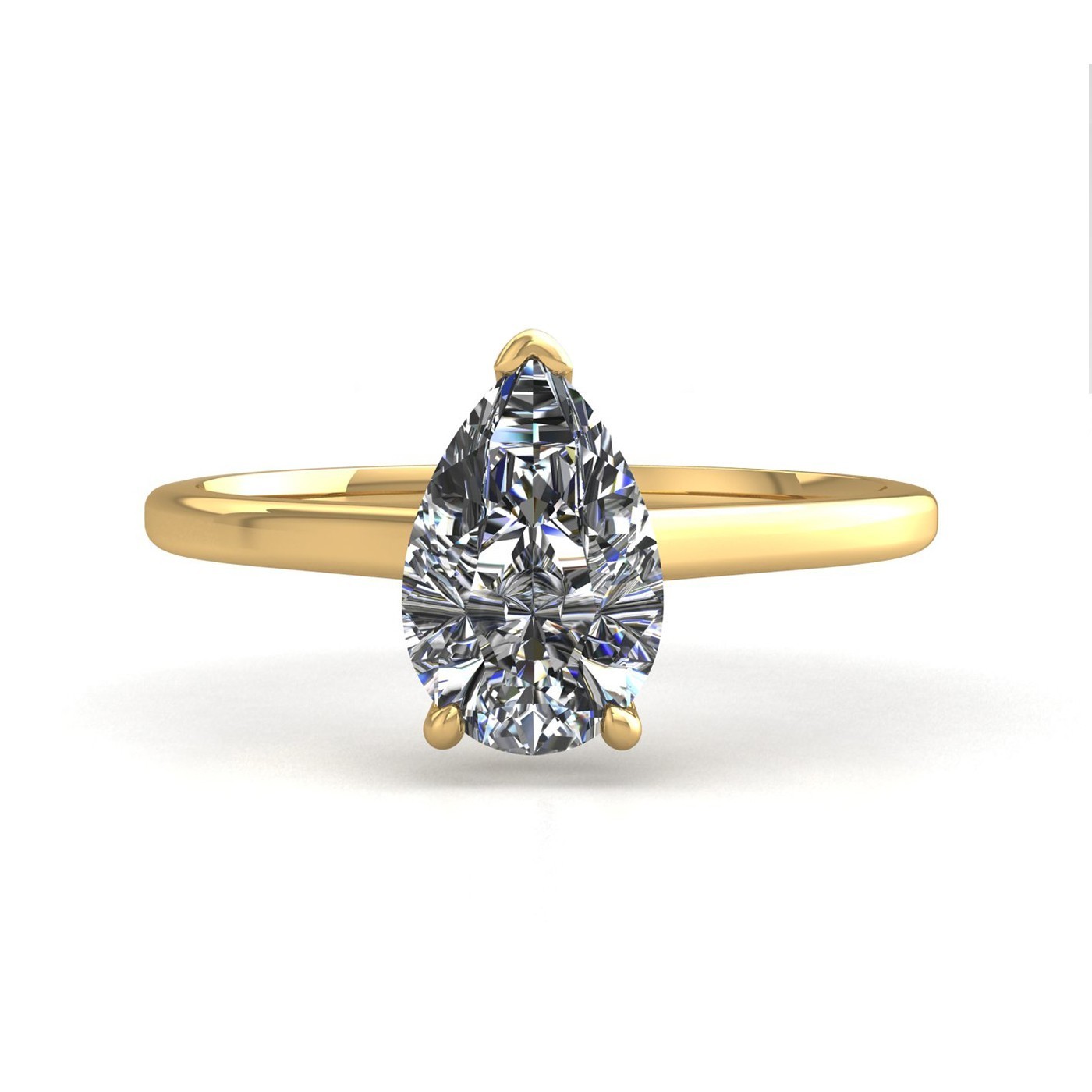 18k yellow gold  1,00 ct 3 prongs solitaire pear cut diamond engagement ring with whisper thin band