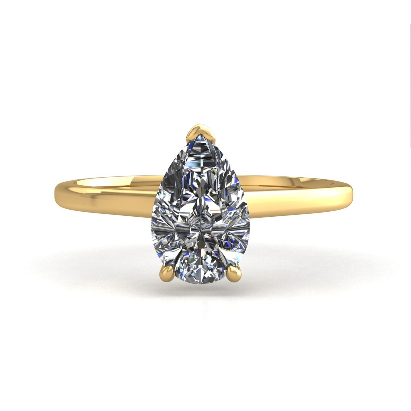 18k yellow gold  2,00 ct 3 prongs solitaire pear cut diamond engagement ring with whisper thin band Photos & images