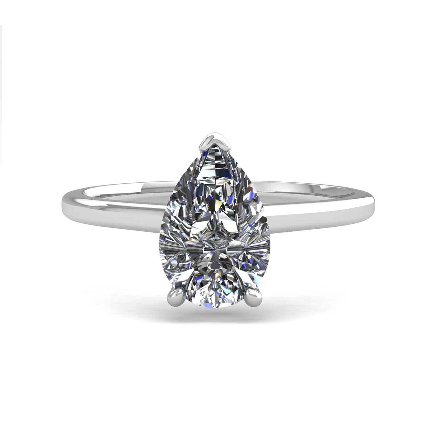 18k white gold  0,30 ct 3 prongs solitaire pear cut diamond engagement ring with whisper thin band Photos & images
