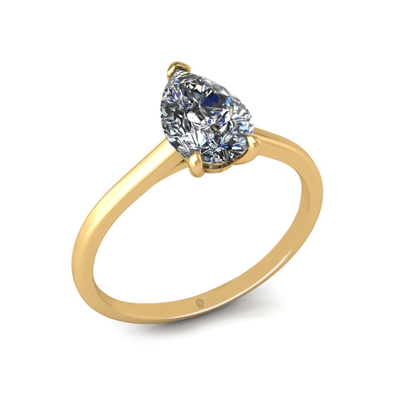 18k yellow gold  1,20 ct 3 prongs solitaire pear cut diamond engagement ring with whisper thin band