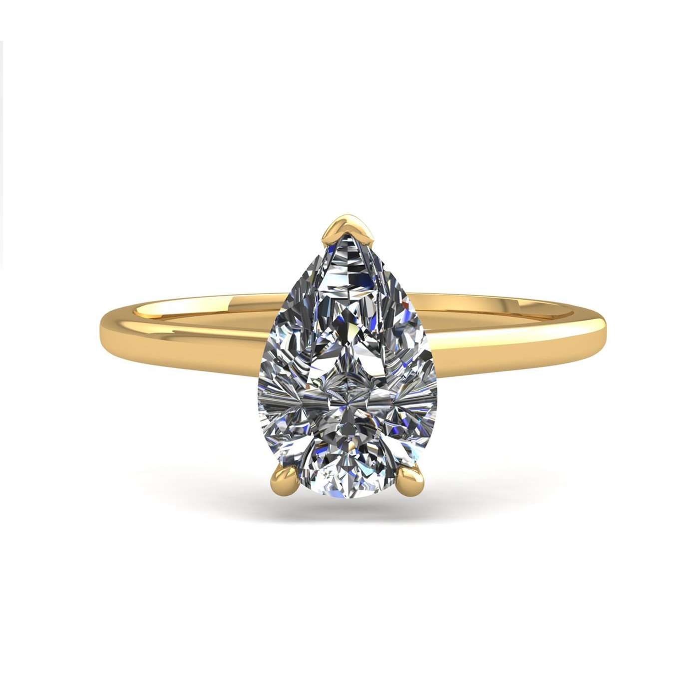 18k yellow gold  2,00 ct 3 prongs solitaire pear cut diamond engagement ring with whisper thin band Photos & images