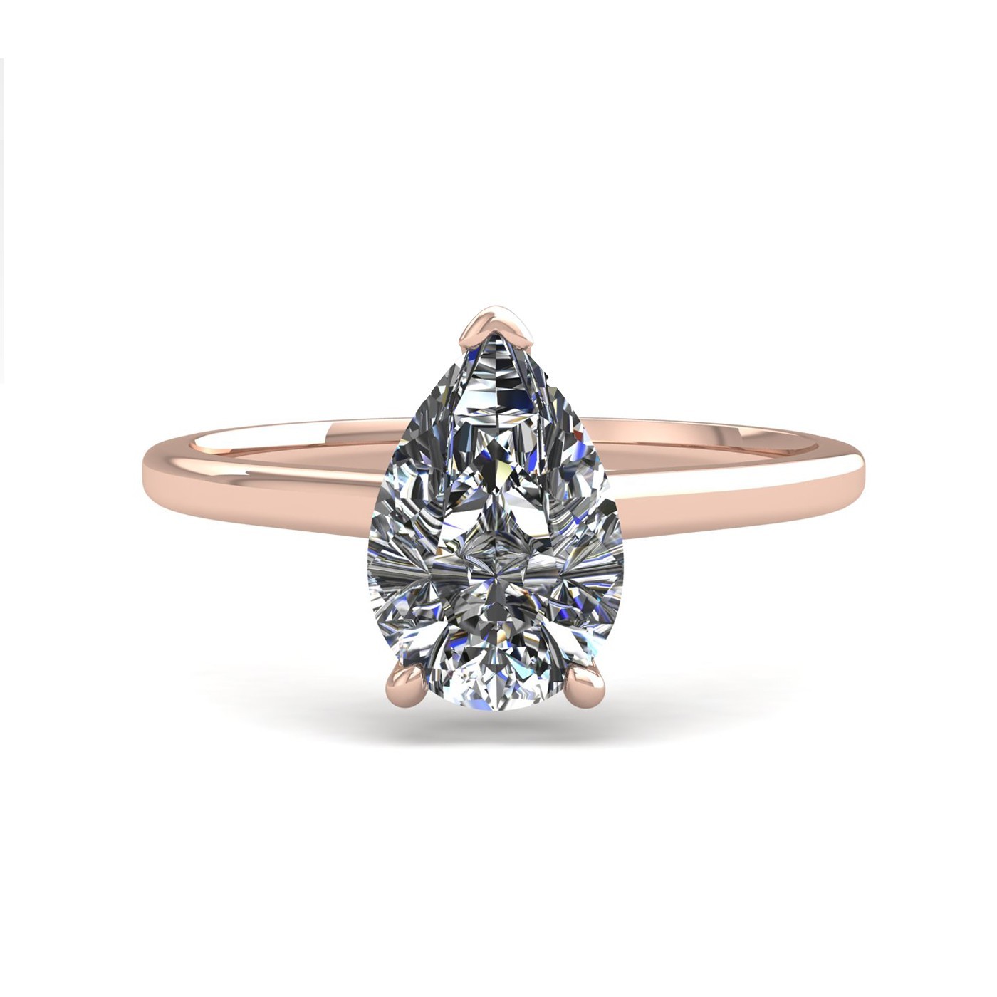 18k rose gold  2,00 ct 3 prongs solitaire pear cut diamond engagement ring with whisper thin band Photos & images