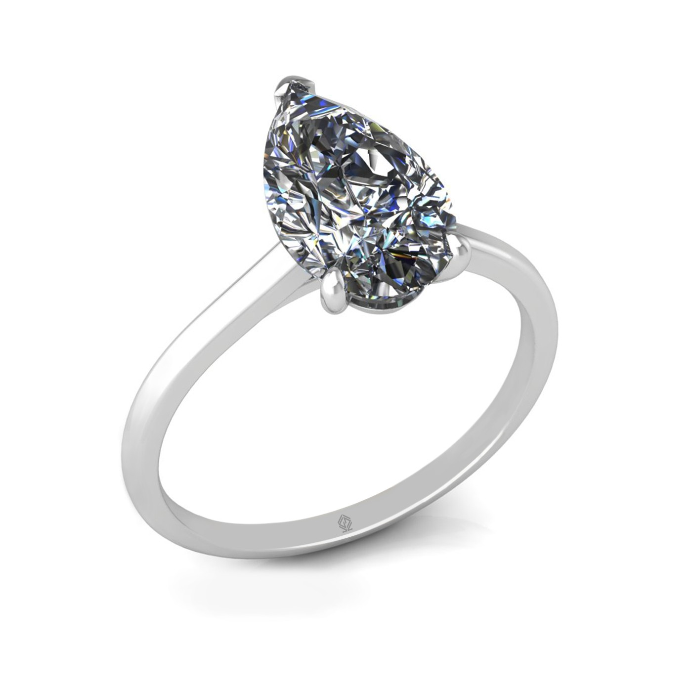 18k white gold  1,50 ct 3 prongs solitaire pear cut diamond engagement ring with whisper thin band