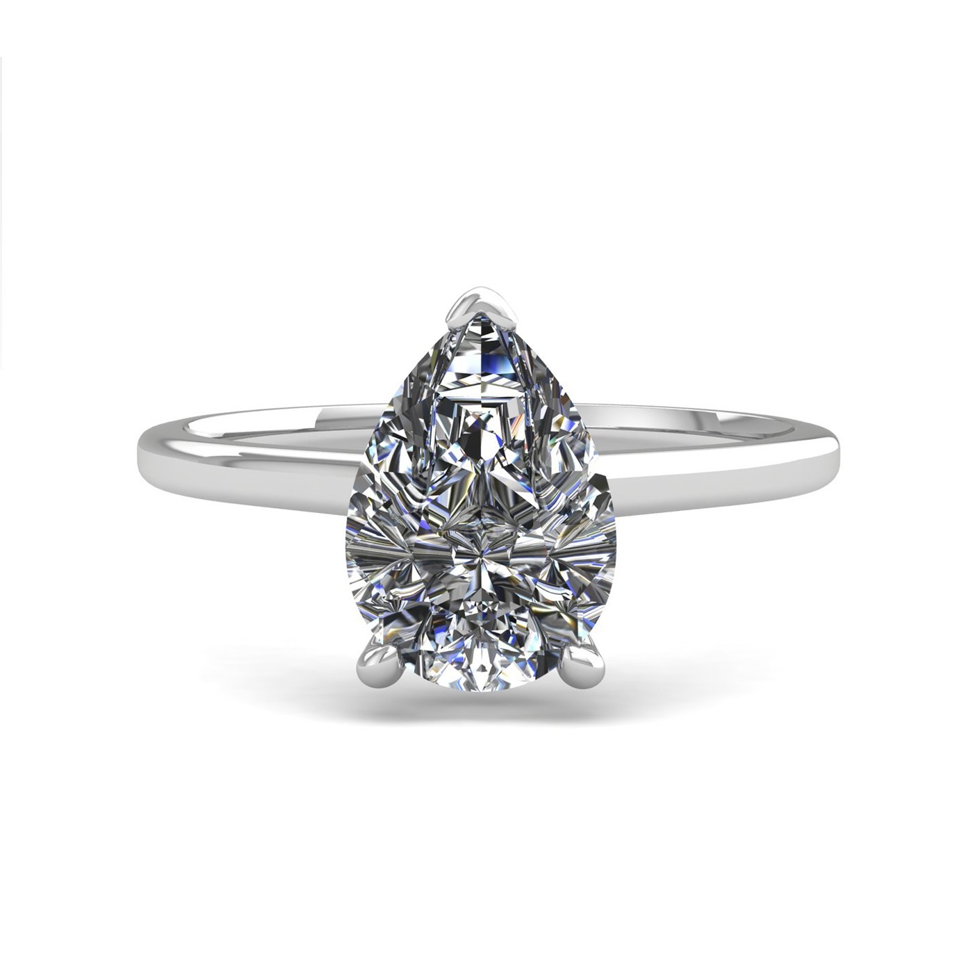 18k white gold  0,30 ct 3 prongs solitaire pear cut diamond engagement ring with whisper thin band Photos & images