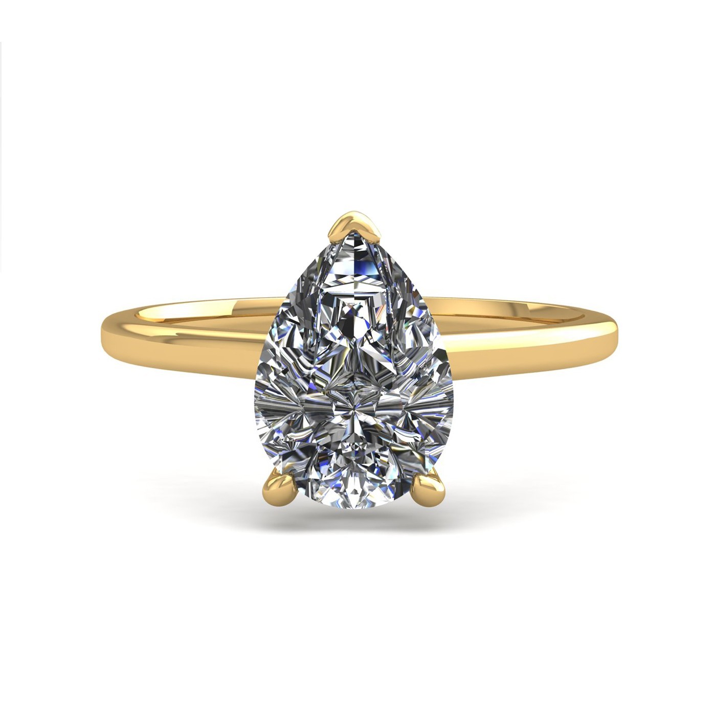18k yellow gold  2,00 ct 3 prongs solitaire pear cut diamond engagement ring with whisper thin band Photos & images