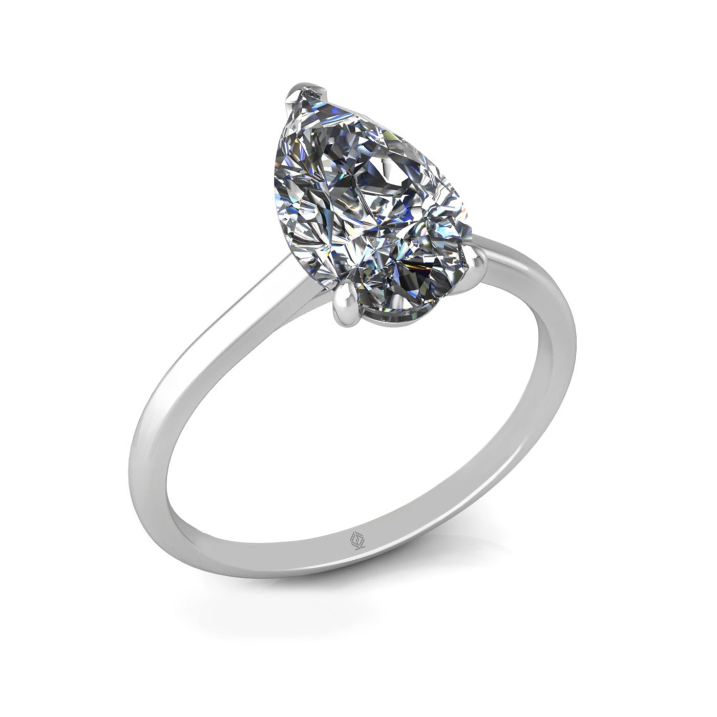 18k white gold  2,00 ct 3 prongs solitaire pear cut diamond engagement ring with whisper thin band