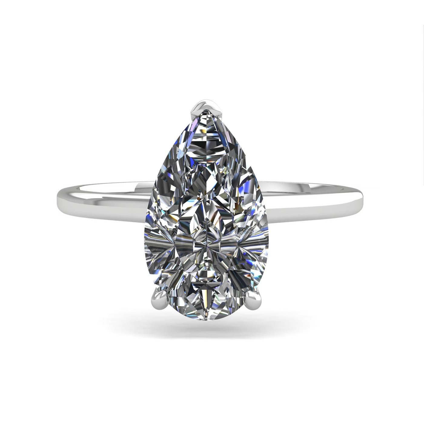 18k rose gold  2,00 ct 3 prongs solitaire pear cut diamond engagement ring with whisper thin band Photos & images