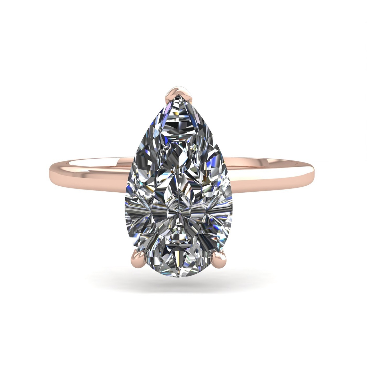 18k rose gold  2,00 ct 3 prongs solitaire pear cut diamond engagement ring with whisper thin band