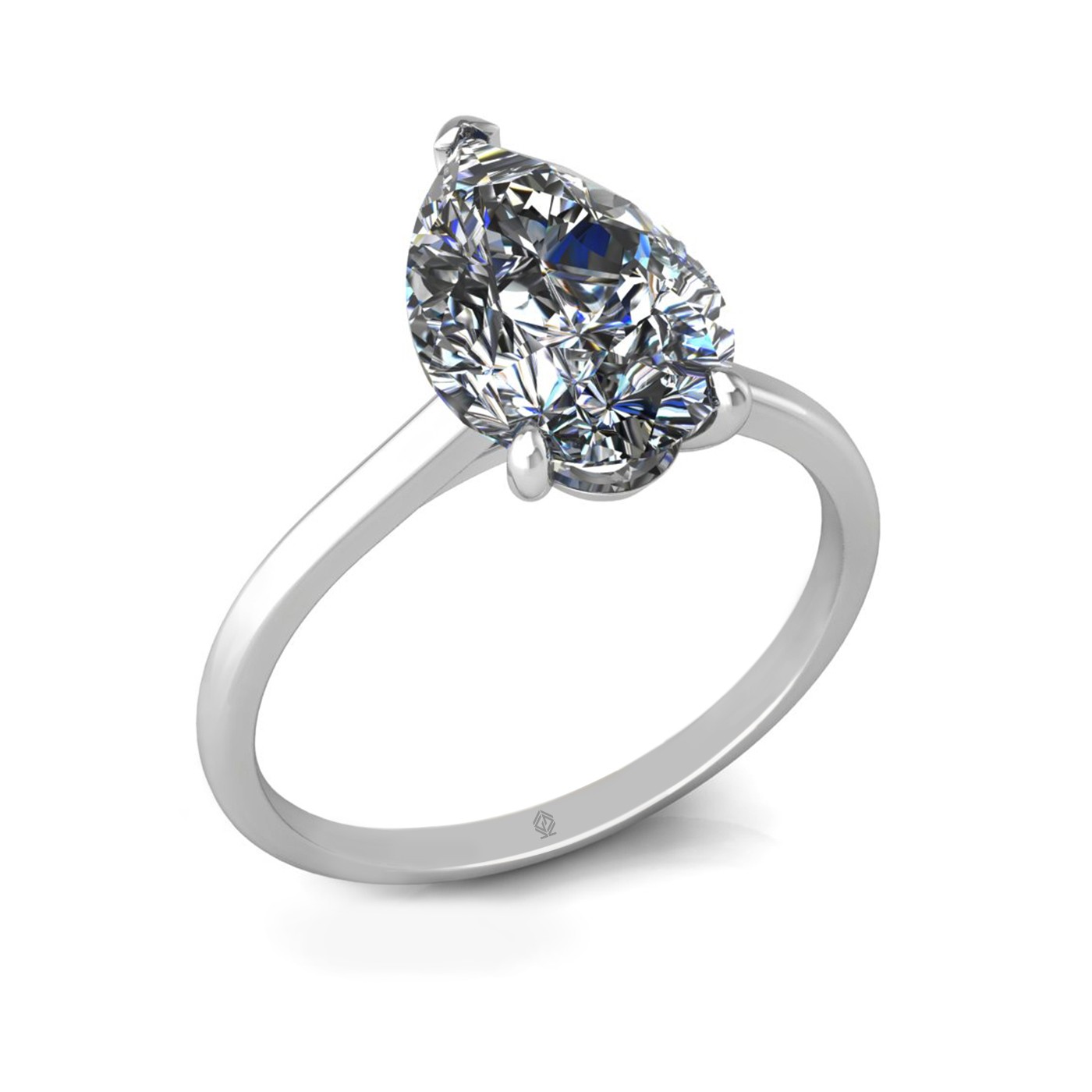 18k white gold  2,50 ct 3 prongs solitaire pear cut diamond engagement ring with whisper thin band