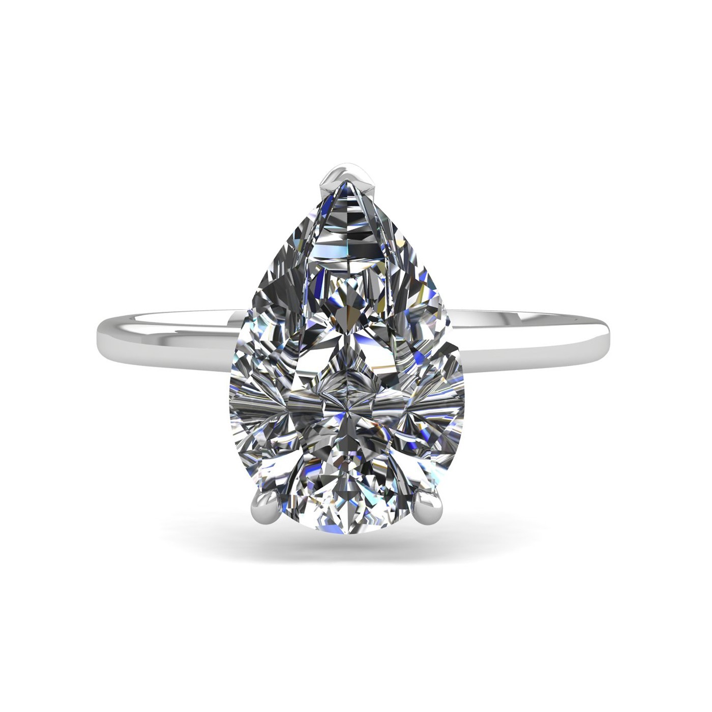18k white gold  0,30 ct 3 prongs solitaire pear cut diamond engagement ring with whisper thin band Photos & images