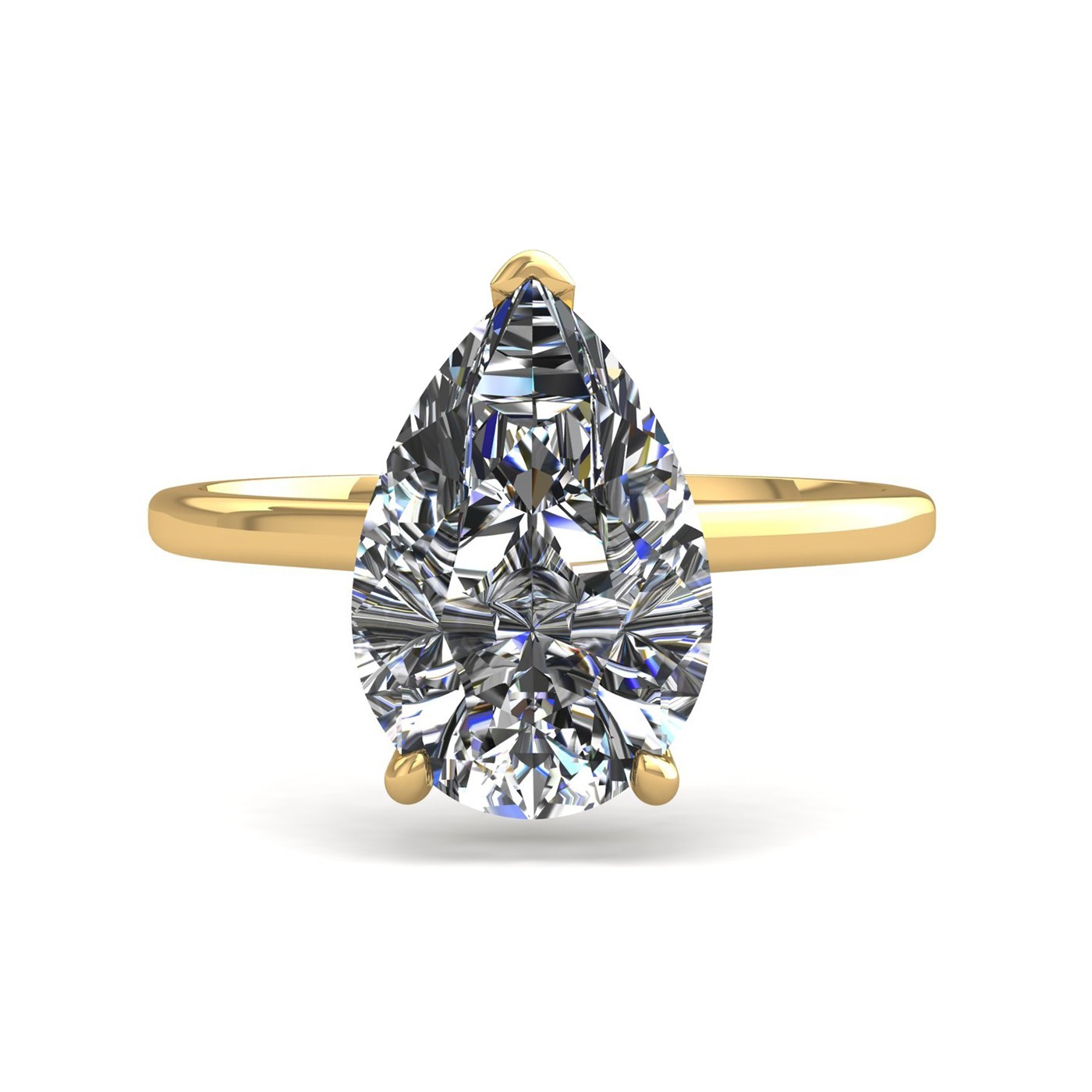 18k yellow gold  2,00 ct 3 prongs solitaire pear cut diamond engagement ring with whisper thin band Photos & images