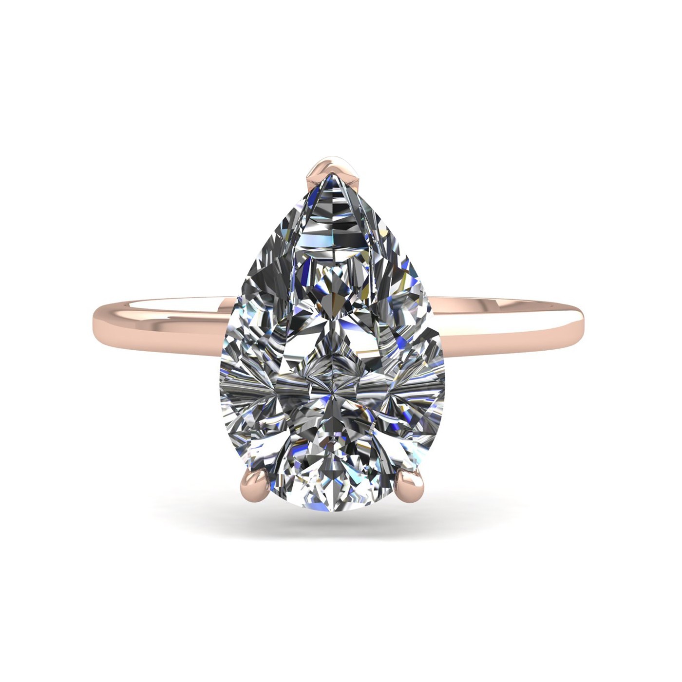 18k rose gold  2,00 ct 3 prongs solitaire pear cut diamond engagement ring with whisper thin band Photos & images
