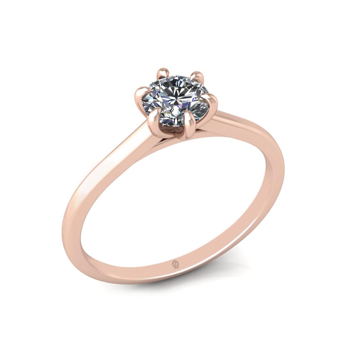 18k rose gold 0,50 ct 6 prongs solitaire round cut diamond engagement ring with whisper thin band