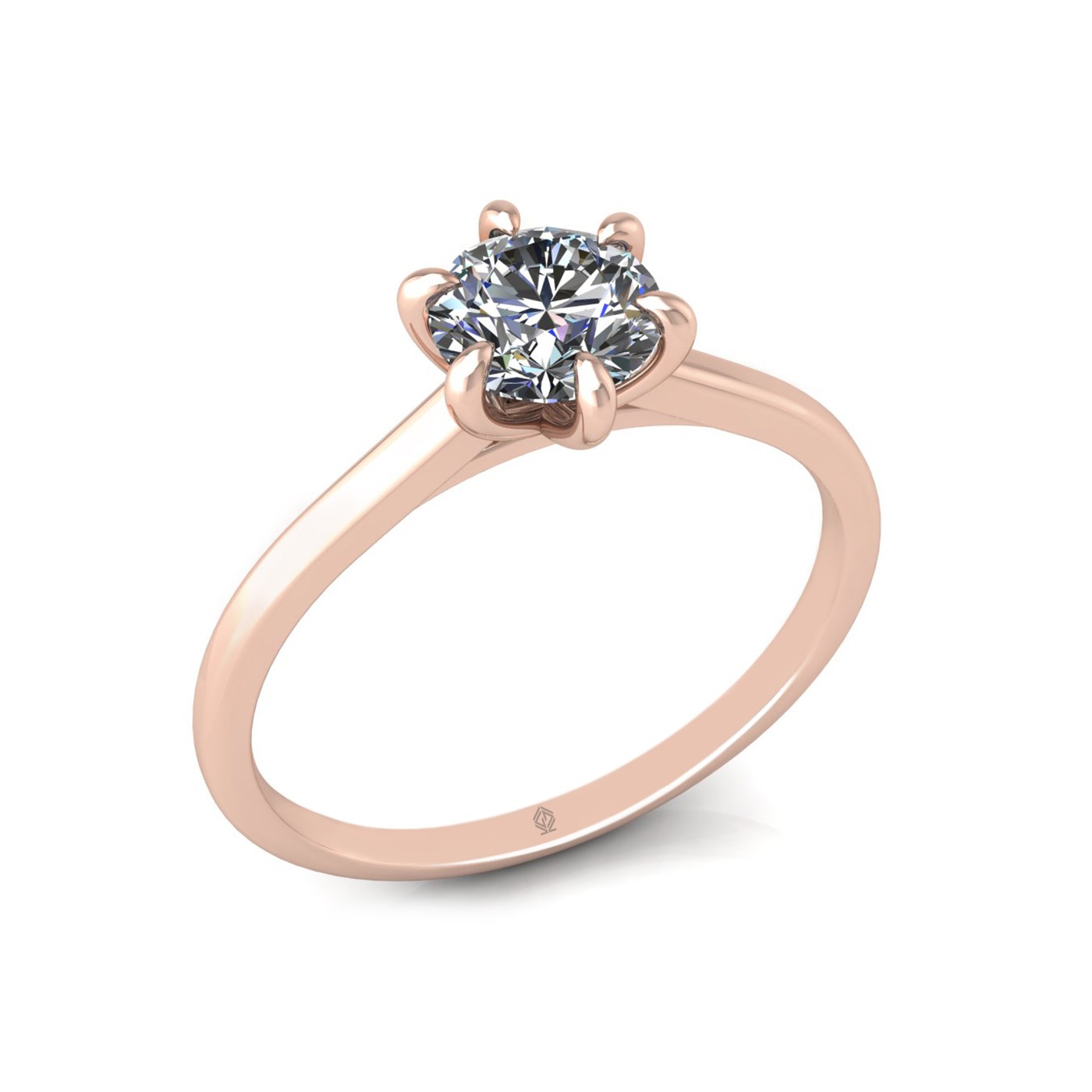 18k rose gold 0,80 ct 6 prongs solitaire round cut diamond engagement ring with whisper thin band