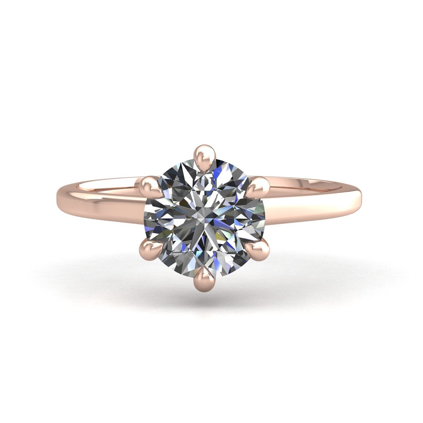 18k rose gold 1,00 ct 6 prongs solitaire round cut diamond engagement ring with whisper thin band