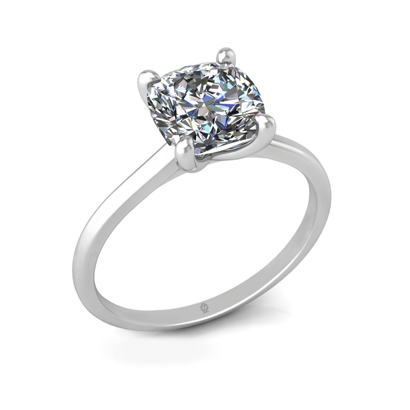 18k white gold 2.0ct 4 prongs solitaire cushion cut diamond engagement ring with whisper thin band