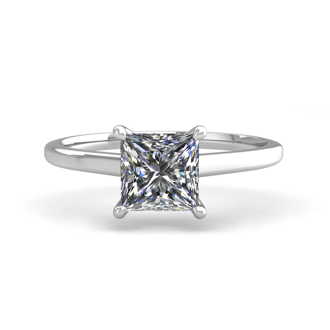 18k white gold  1,00 ct 4 prongs solitaire princess cut diamond engagement ring with whisper thin band