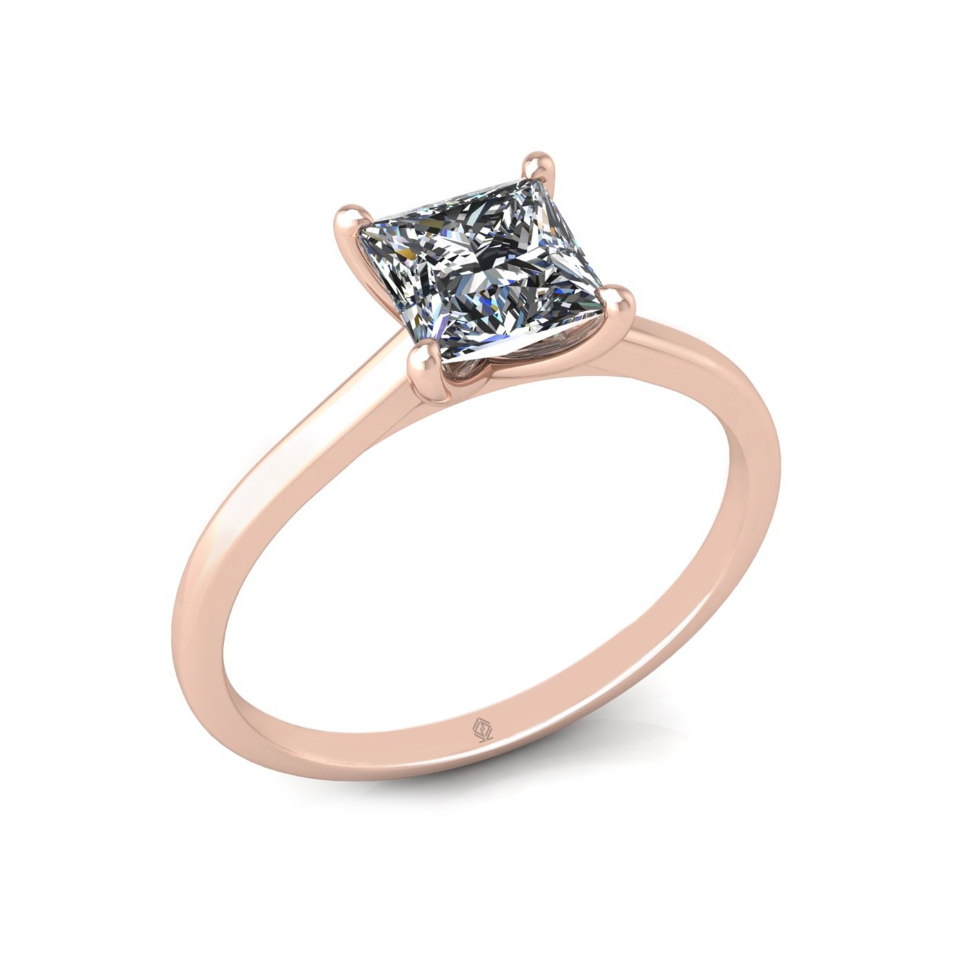 18k rose gold  1,00 ct 4 prongs solitaire princess cut diamond engagement ring with whisper thin band