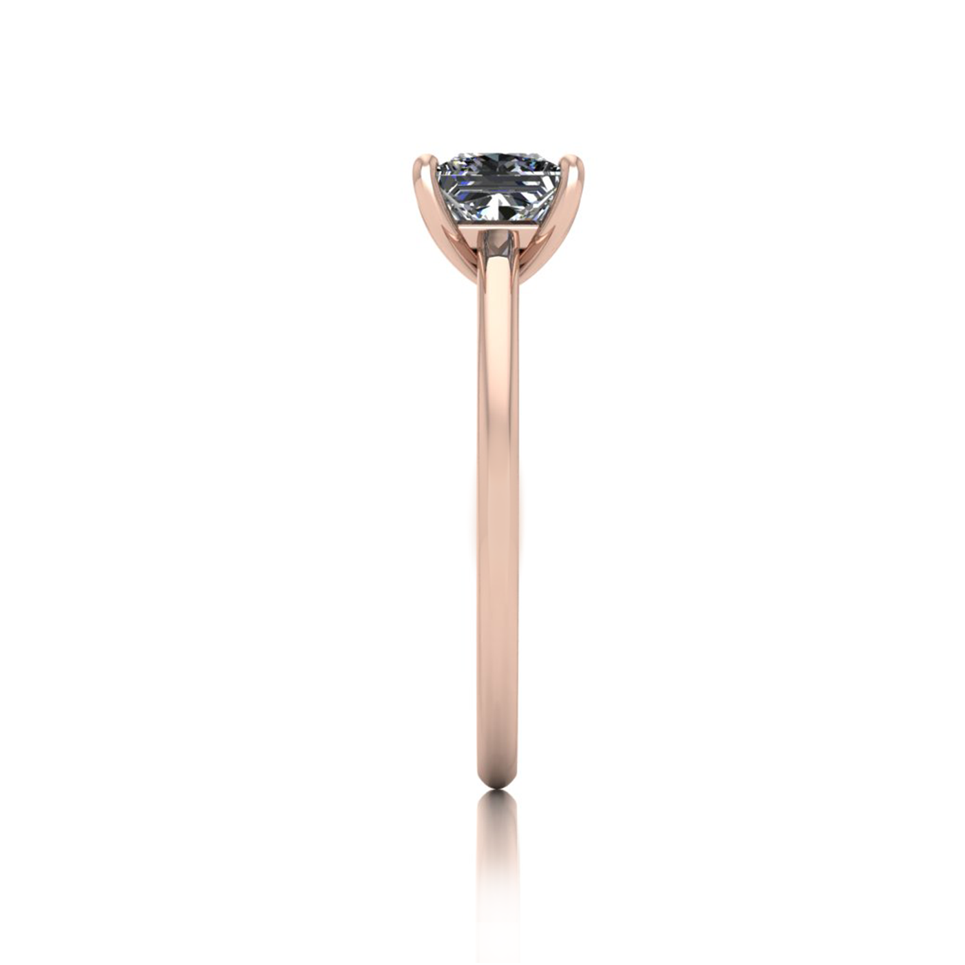 18k rose gold  1,00 ct 4 prongs solitaire princess cut diamond engagement ring with whisper thin band