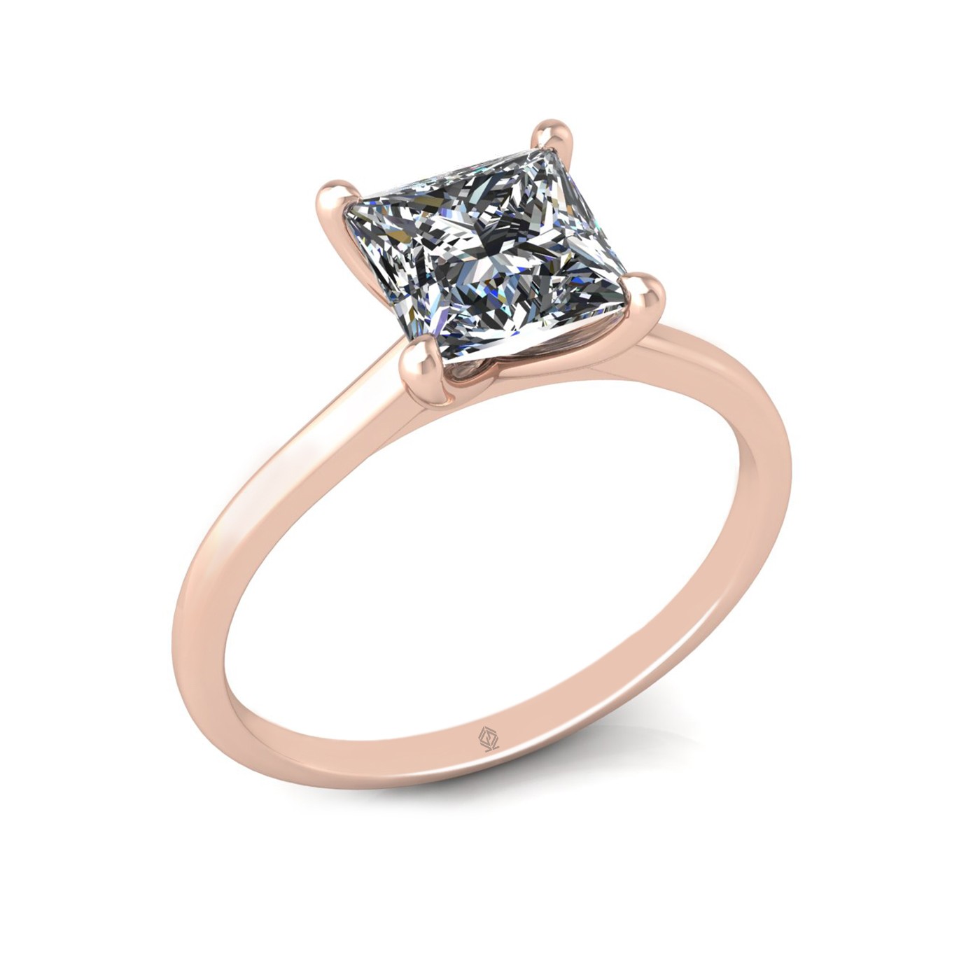18k rose gold  1,50 ct 4 prongs solitaire princess cut diamond engagement ring with whisper thin band