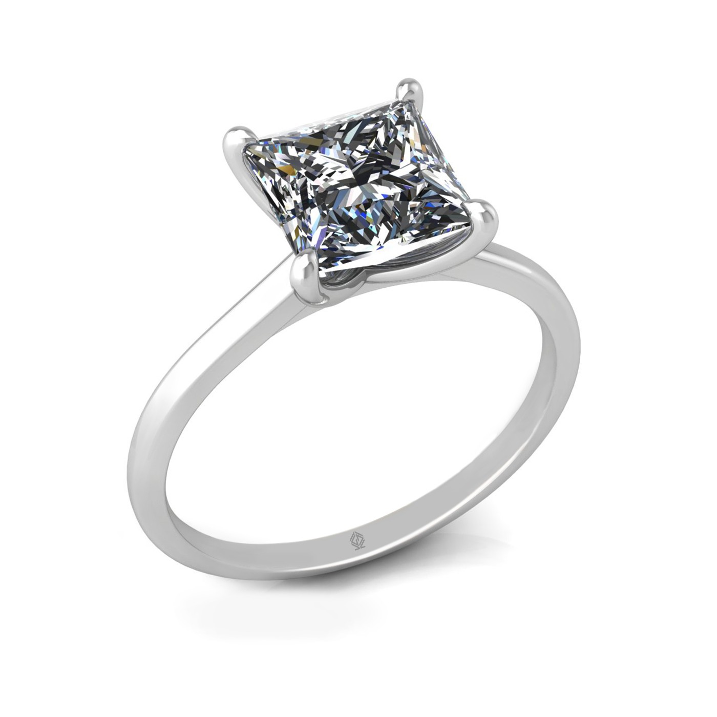 18k white gold  2,00 ct 4 prongs solitaire princess cut diamond engagement ring with whisper thin band
