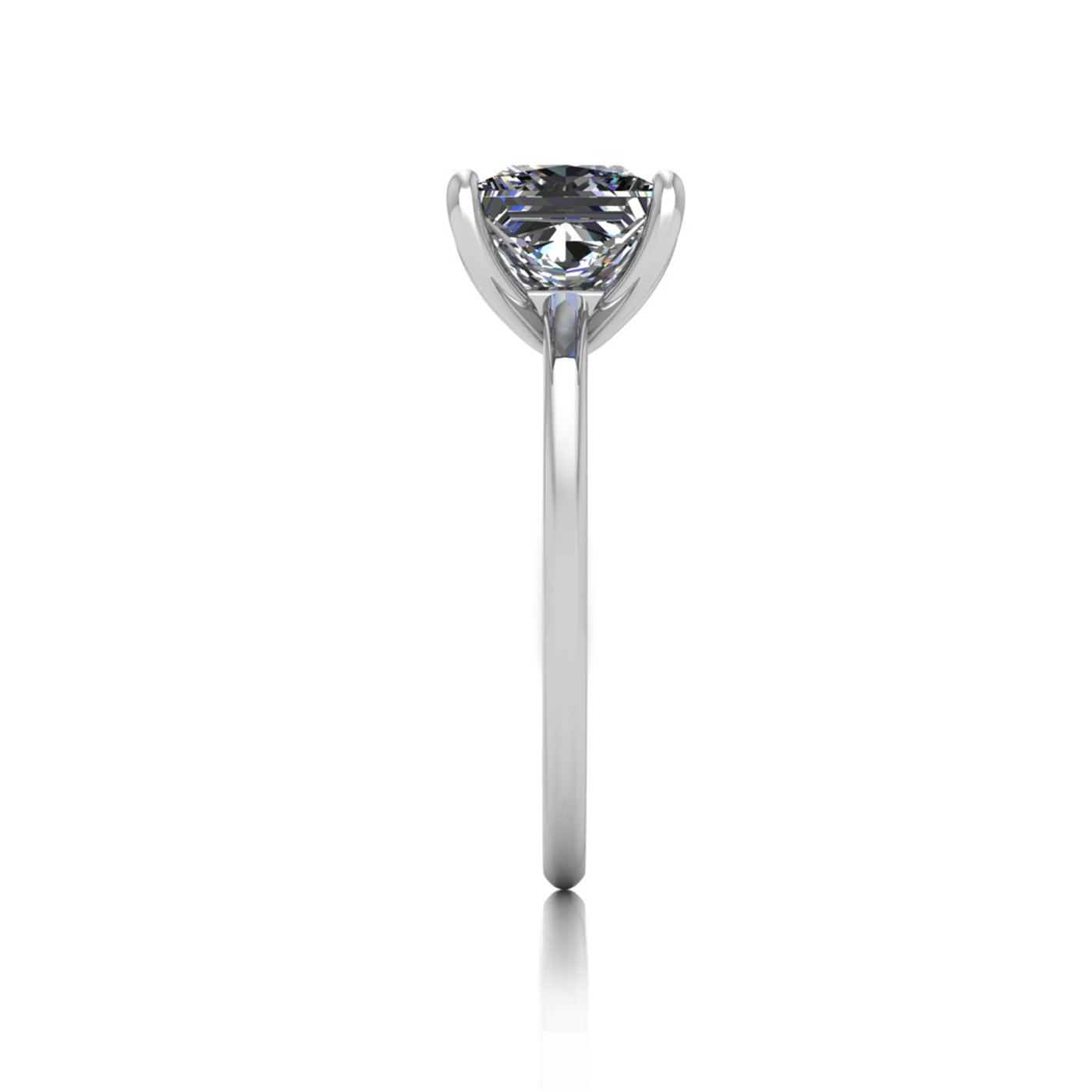 18k white gold  2,50 ct 4 prongs solitaire princess cut diamond engagement ring with whisper thin band