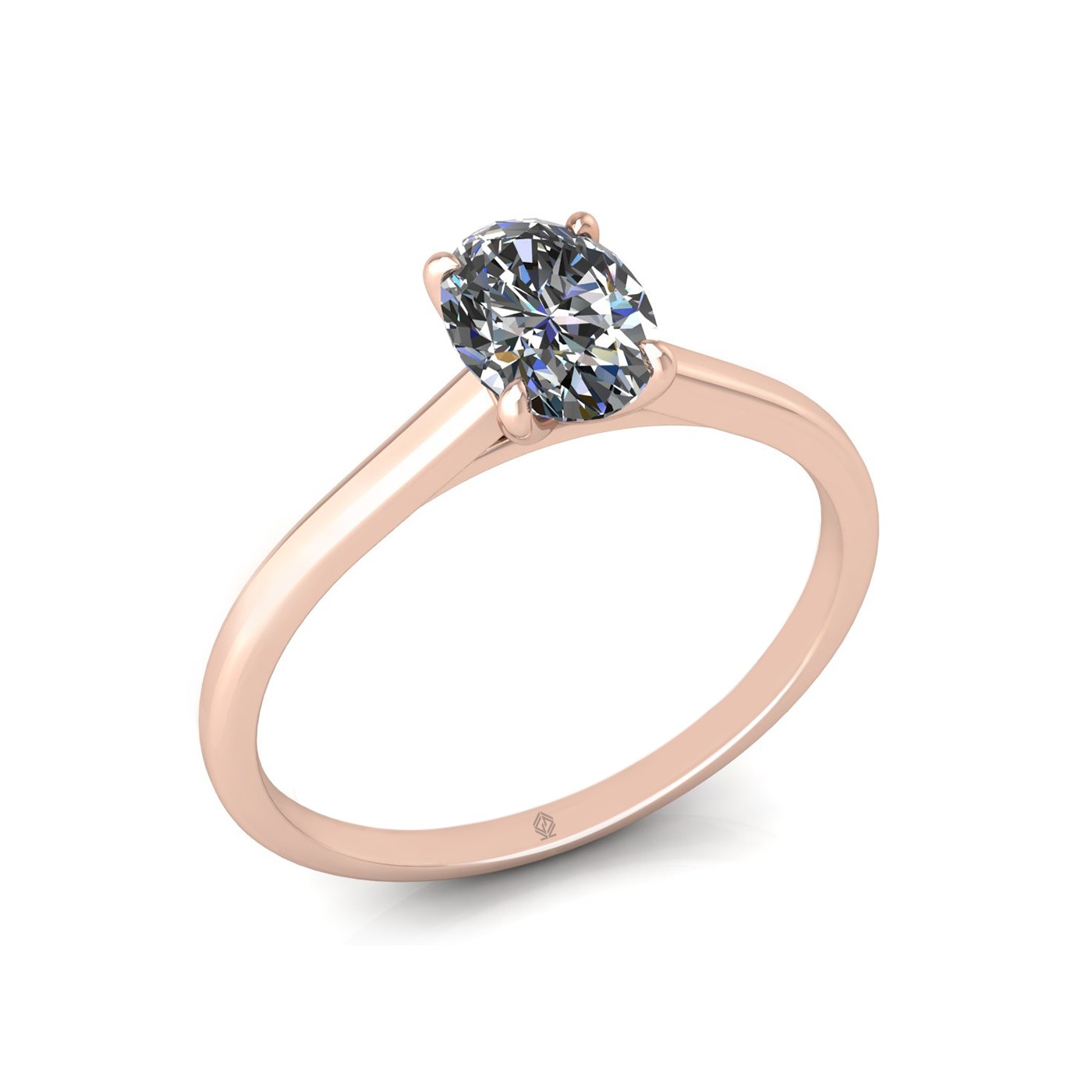 18k rose gold  0,80 ct 4 prongs solitaire oval cut diamond engagement ring with whisper thin band