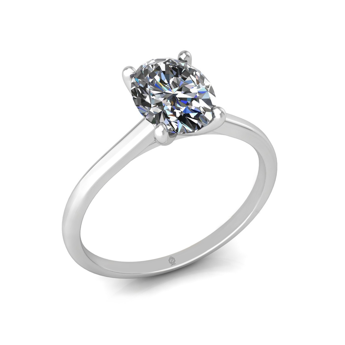 18k white gold  1,20 ct 4 prongs solitaire oval cut diamond engagement ring with whisper thin band