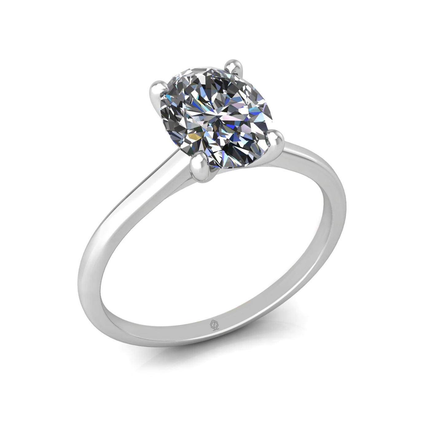 18k white gold  1,50 ct 4 prongs solitaire oval cut diamond engagement ring with whisper thin band