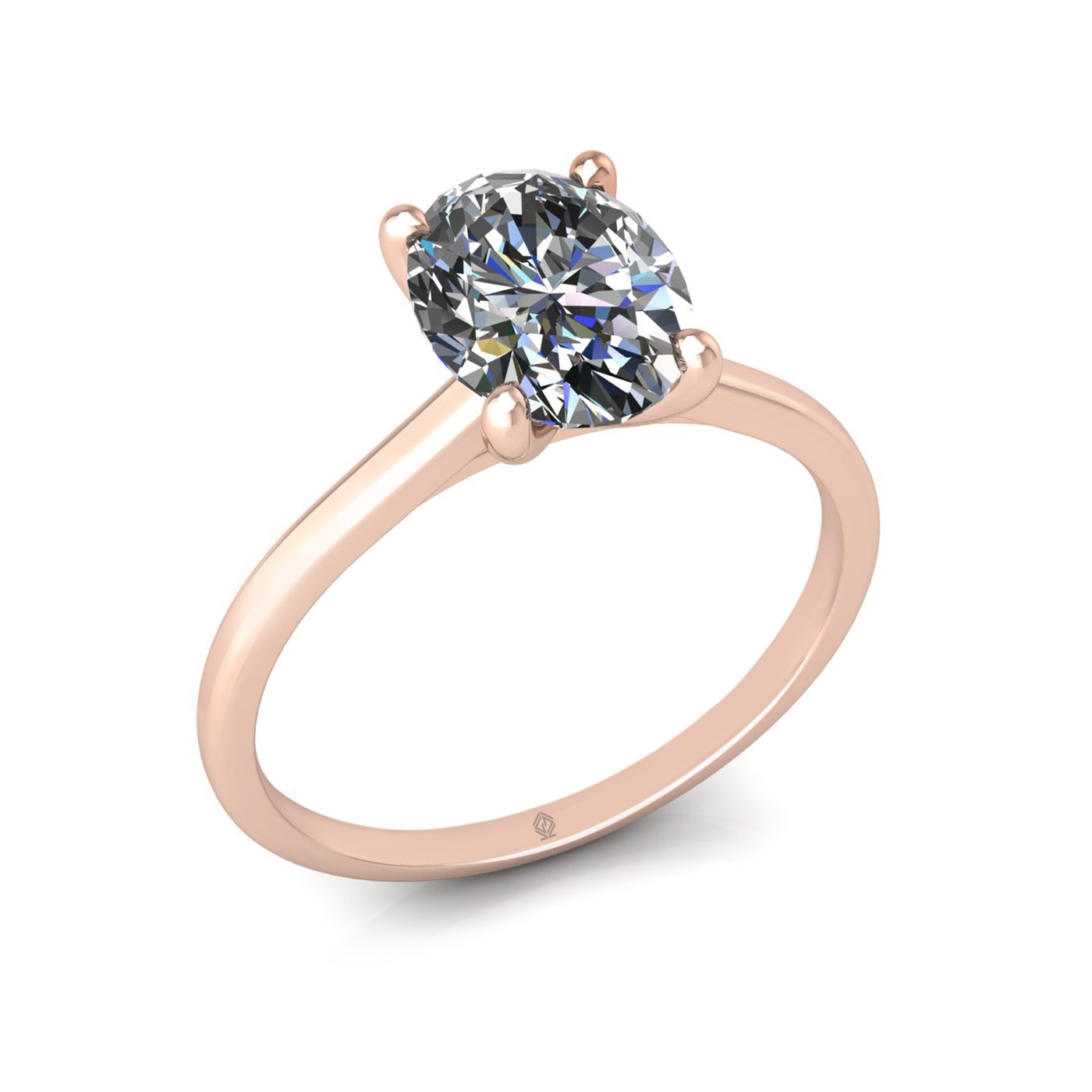 18k rose gold  1,50 ct 4 prongs solitaire oval cut diamond engagement ring with whisper thin band