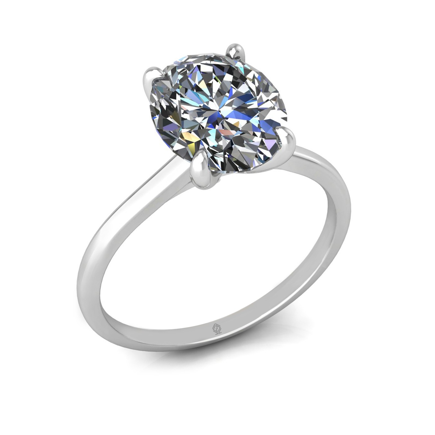 18k white gold  2,50 ct 4 prongs solitaire oval cut diamond engagement ring with whisper thin band