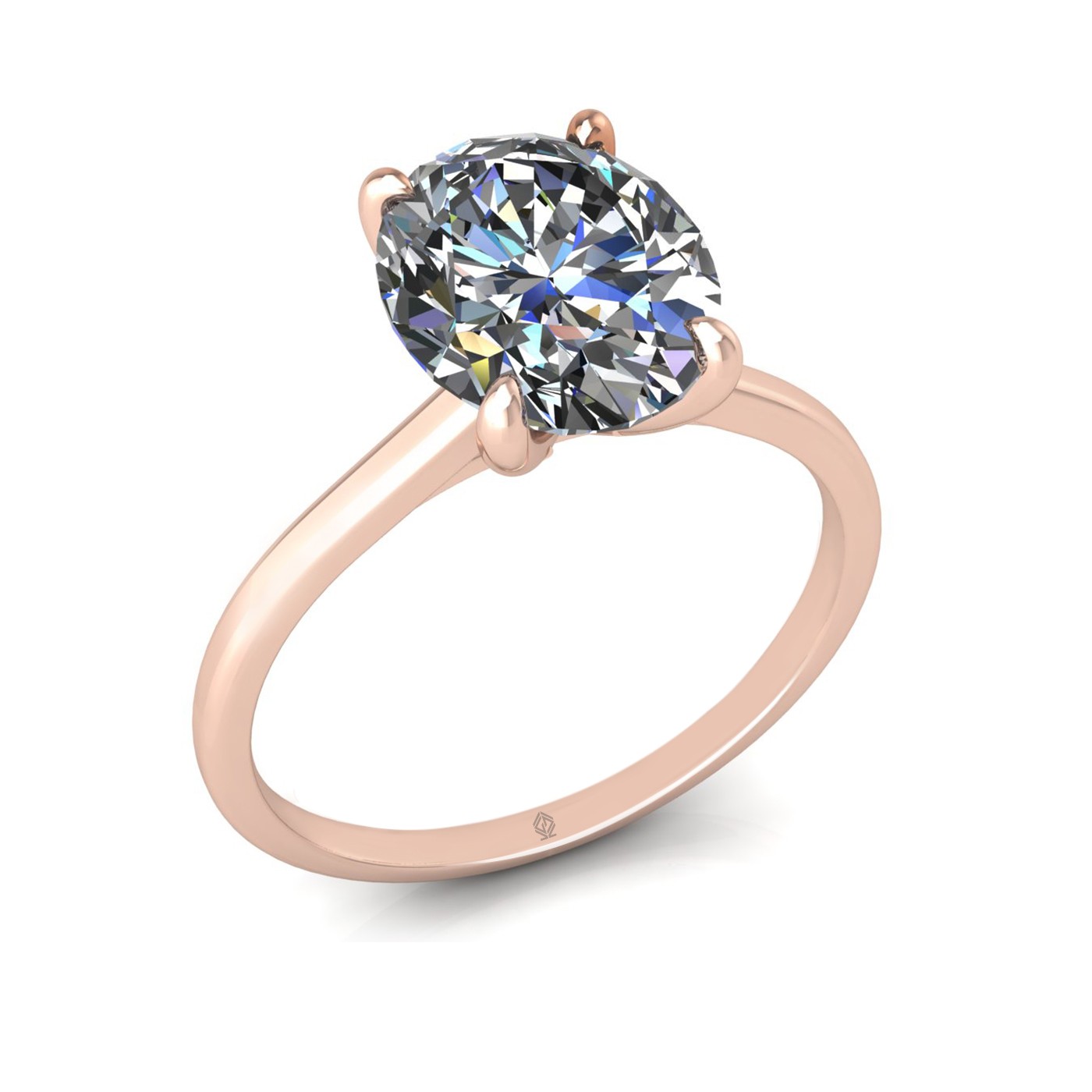18k rose gold  2,50 ct 4 prongs solitaire oval cut diamond engagement ring with whisper thin band