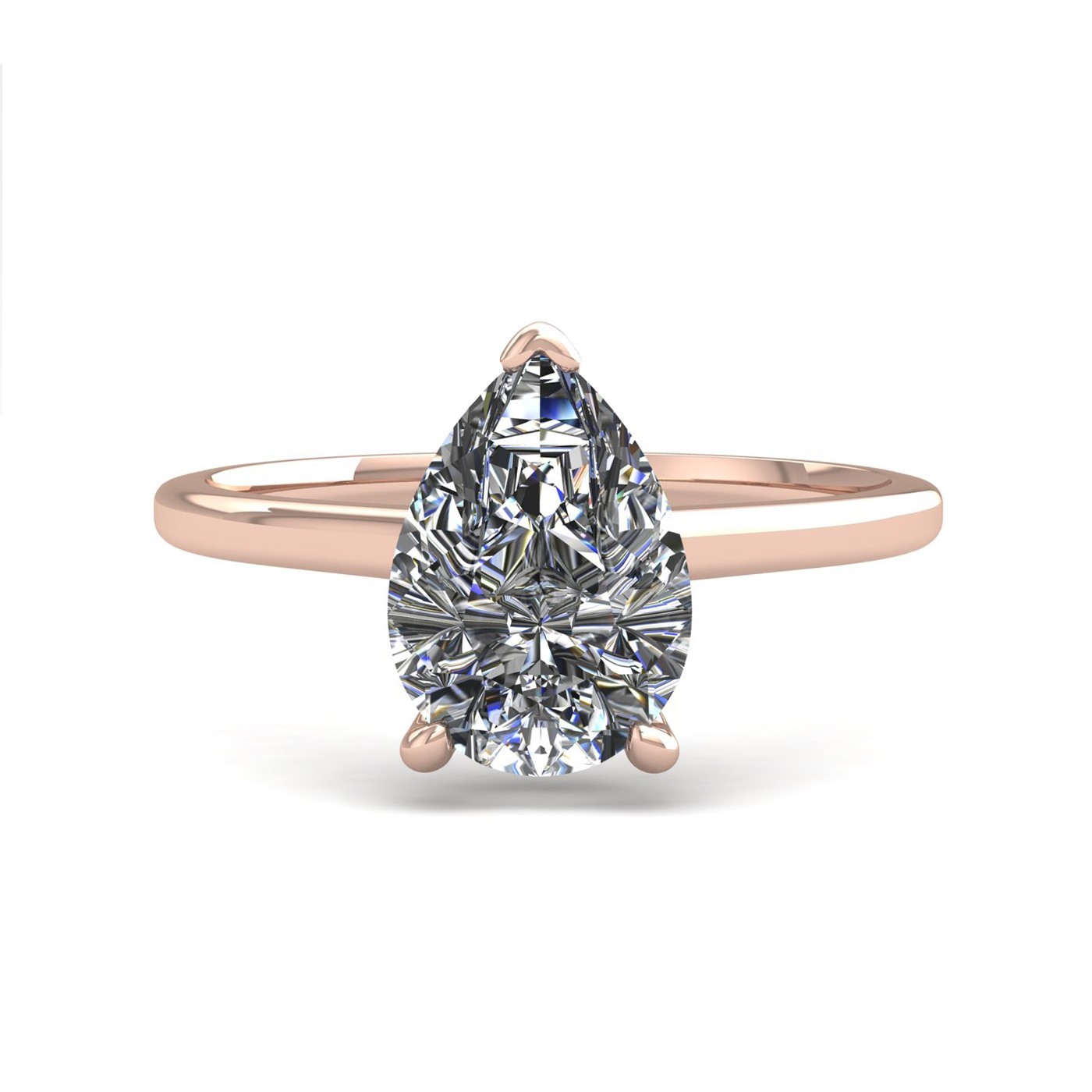18k rose gold  2,00 ct 3 prongs solitaire pear cut diamond engagement ring with whisper thin band Photos & images