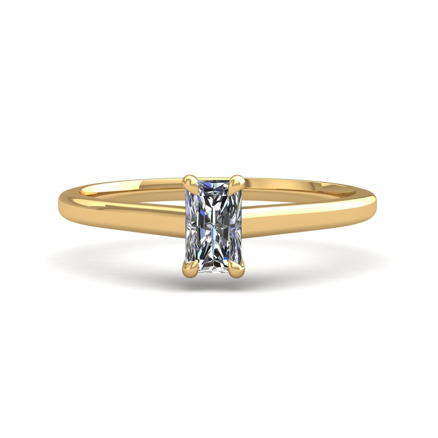 18k yellow gold  1,20 ct 4 prongs solitaire radiant cut diamond engagement ring with whisper thin band Photos & images
