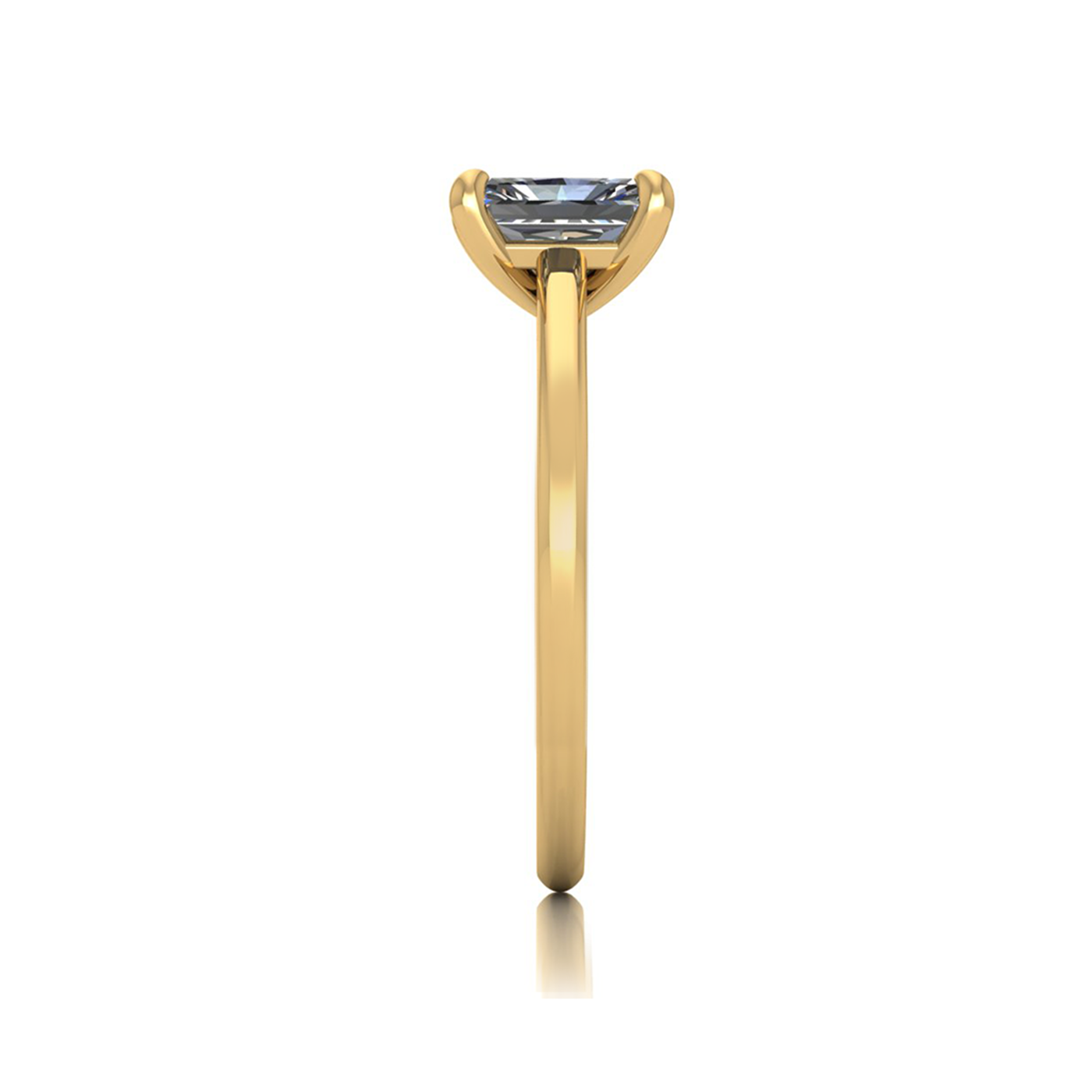 18k yellow gold  1,00 ct 4 prongs solitaire radiant cut diamond engagement ring with whisper thin band