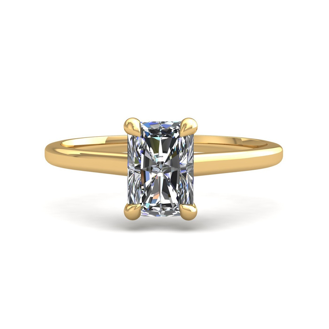 18k yellow gold  1,00 ct 4 prongs solitaire radiant cut diamond engagement ring with whisper thin band