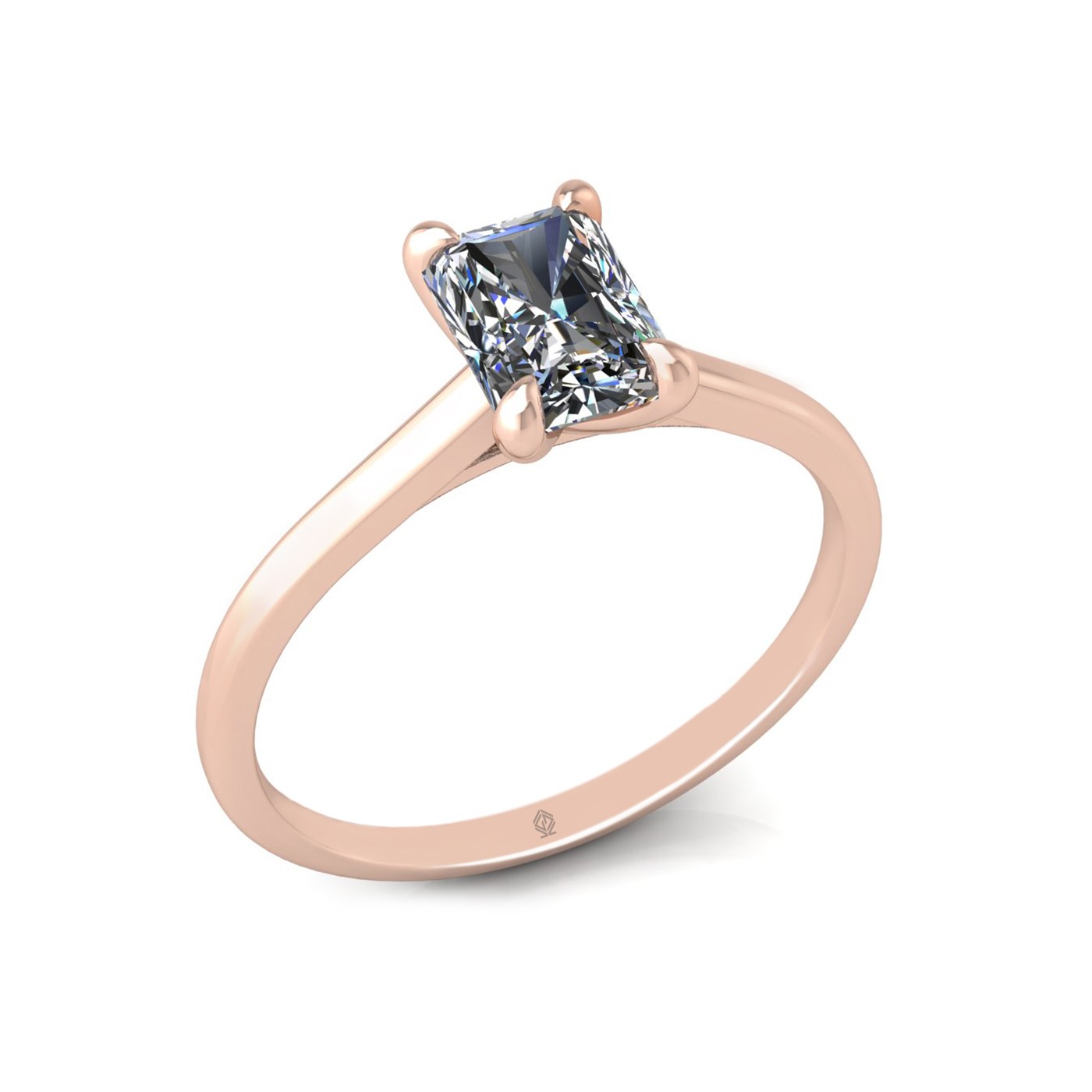 18k rose gold  1,00 ct 4 prongs solitaire radiant cut diamond engagement ring with whisper thin band