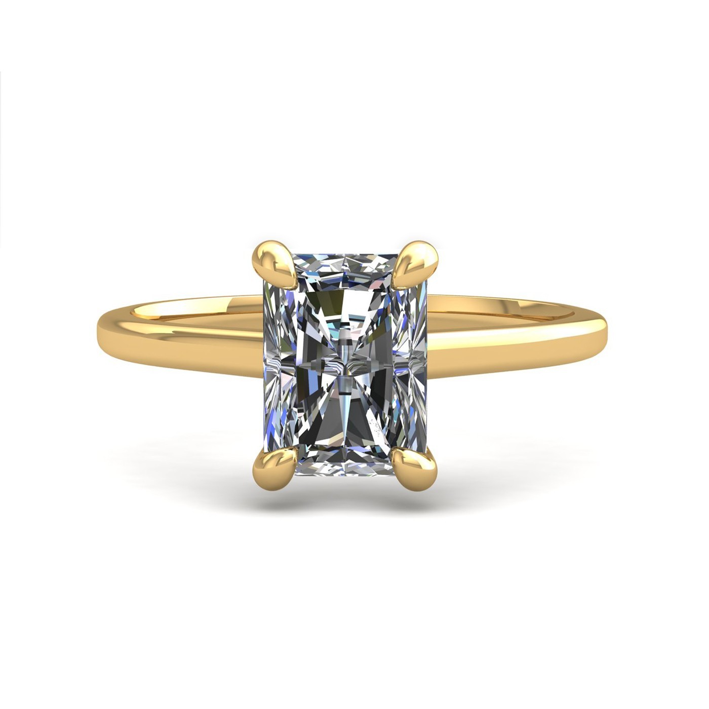 18k yellow gold  1,20 ct 4 prongs solitaire radiant cut diamond engagement ring with whisper thin band Photos & images