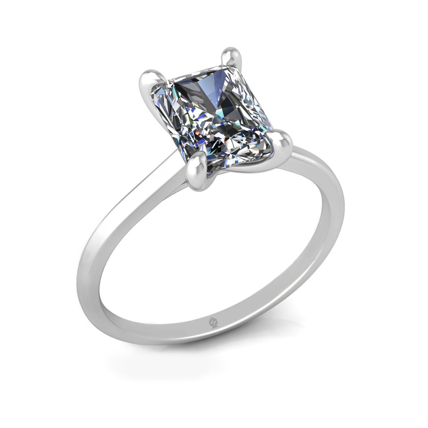 18k white gold  2,00 ct 4 prongs solitaire radiant cut diamond engagement ring with whisper thin band