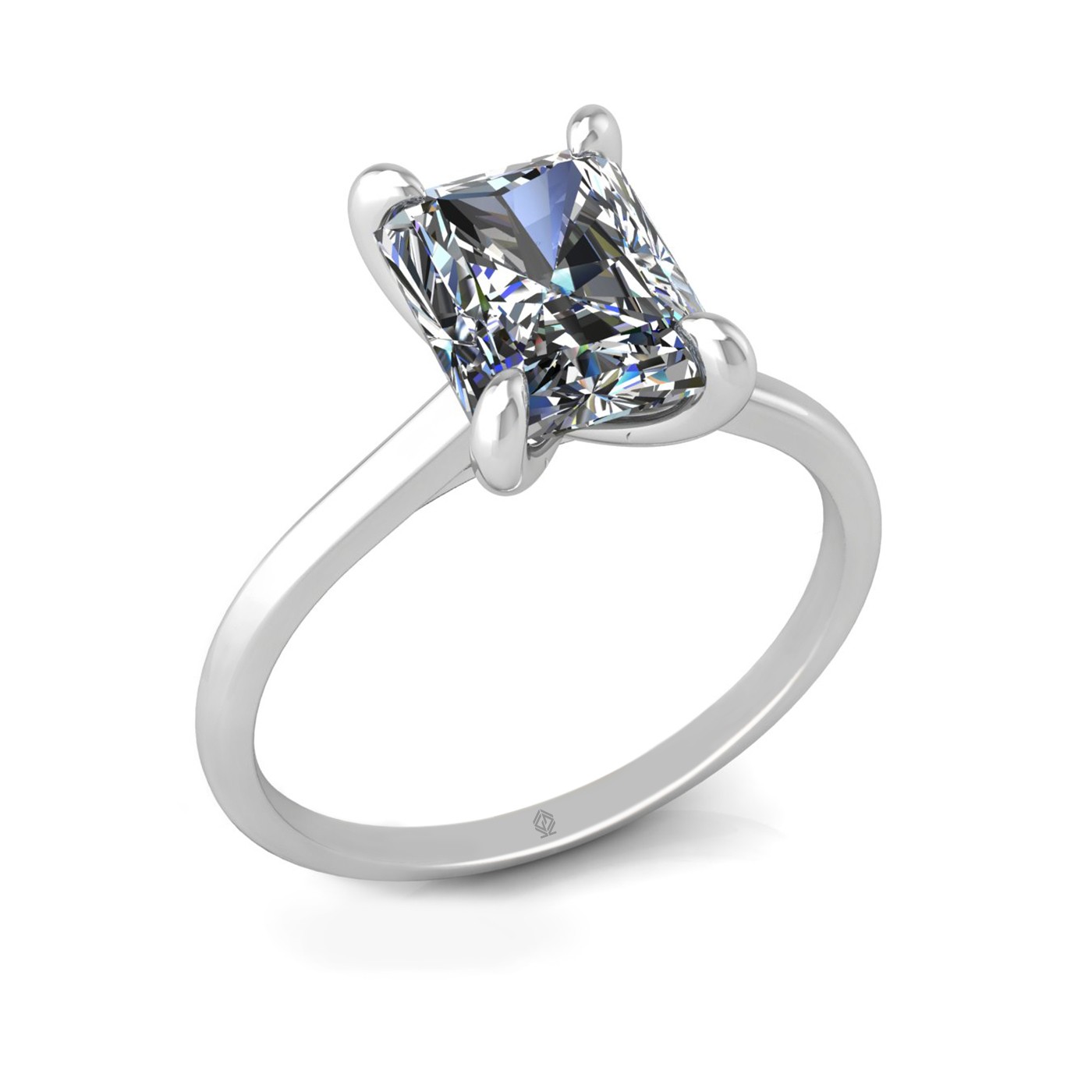 18k white gold  2,50 ct 4 prongs solitaire radiant cut diamond engagement ring with whisper thin band