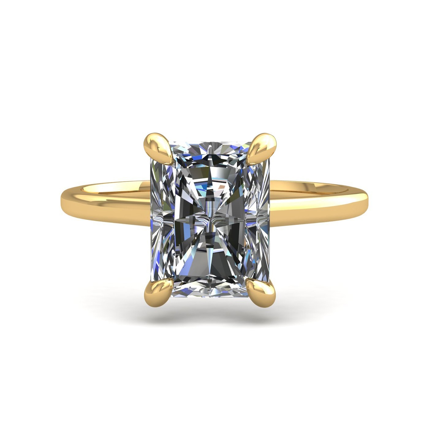 18k yellow gold  1,20 ct 4 prongs solitaire radiant cut diamond engagement ring with whisper thin band Photos & images