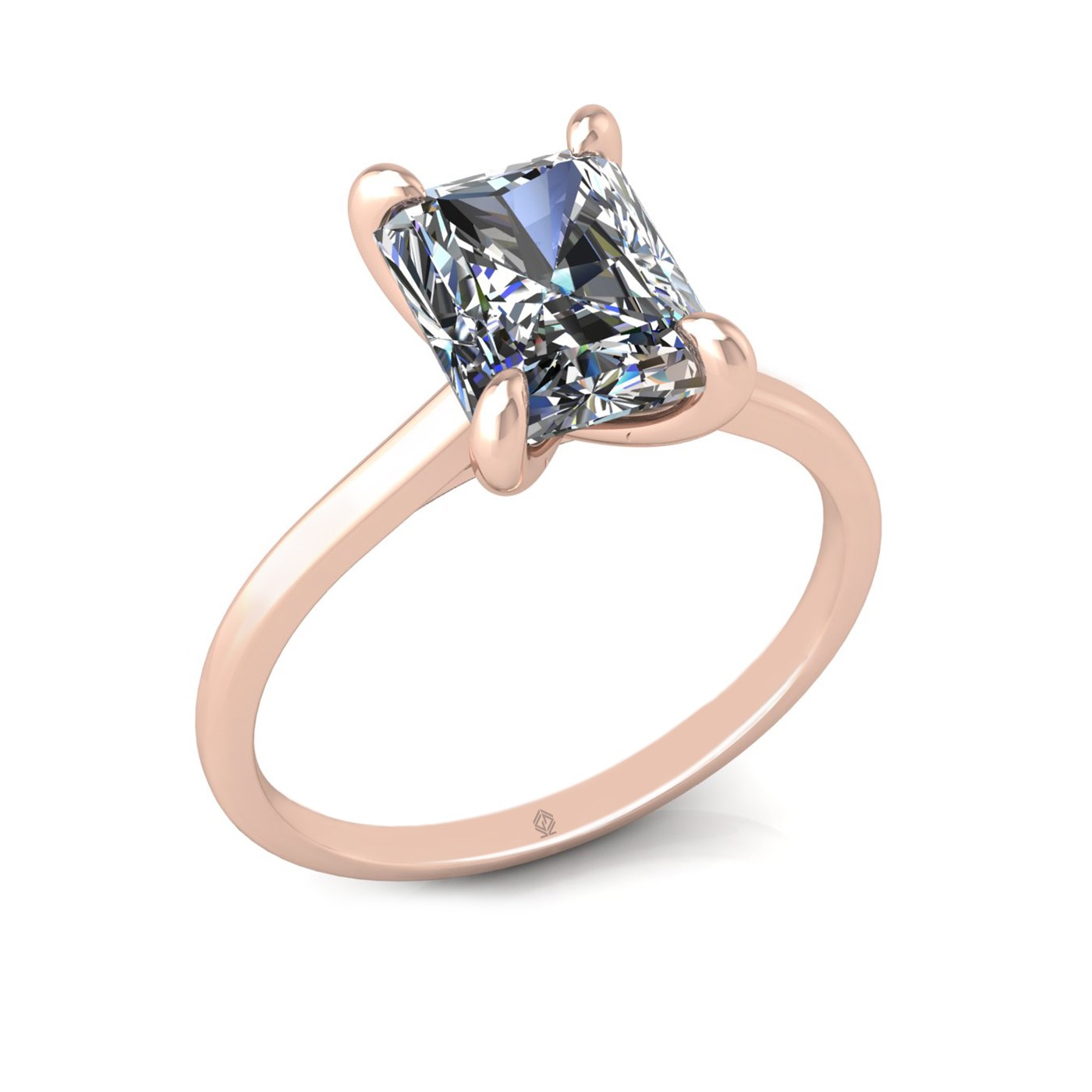 18k rose gold  2,50 ct 4 prongs solitaire radiant cut diamond engagement ring with whisper thin band