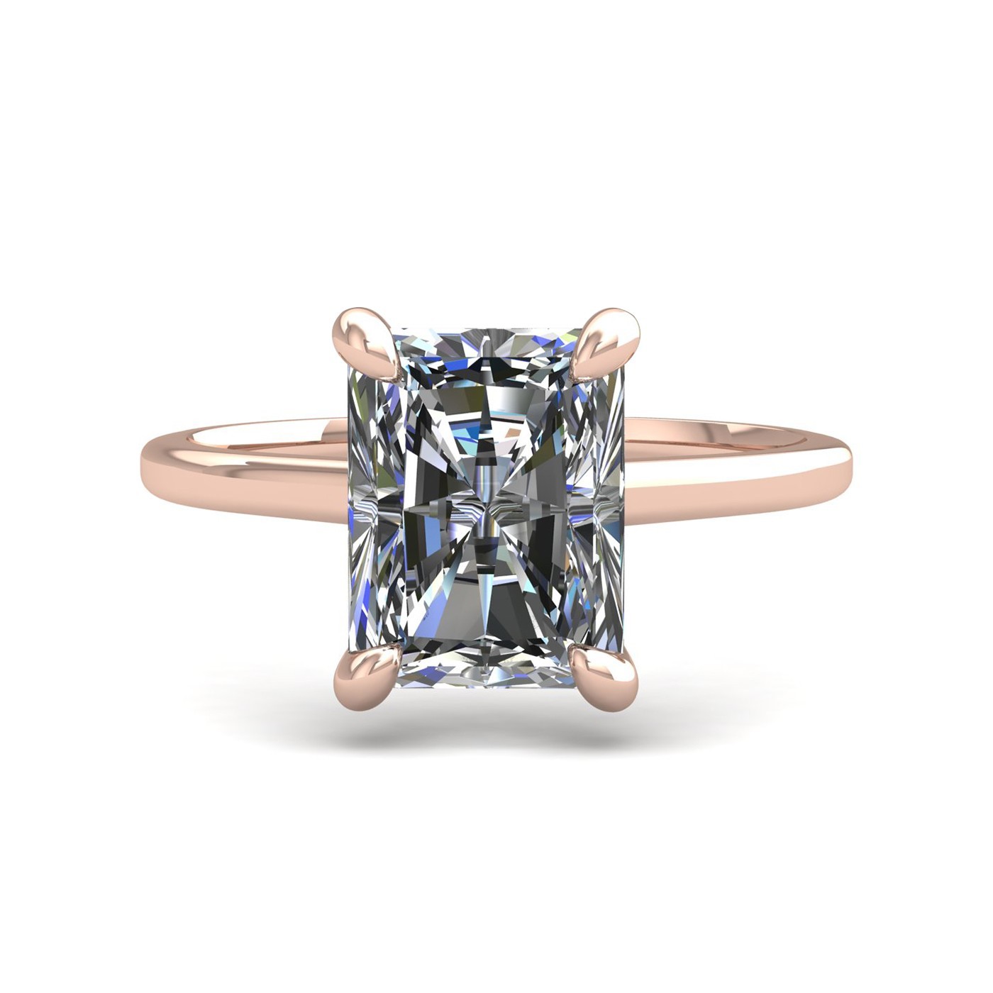 18k rose gold  0,50 ct 4 prongs solitaire radiant cut diamond engagement ring with whisper thin band Photos & images