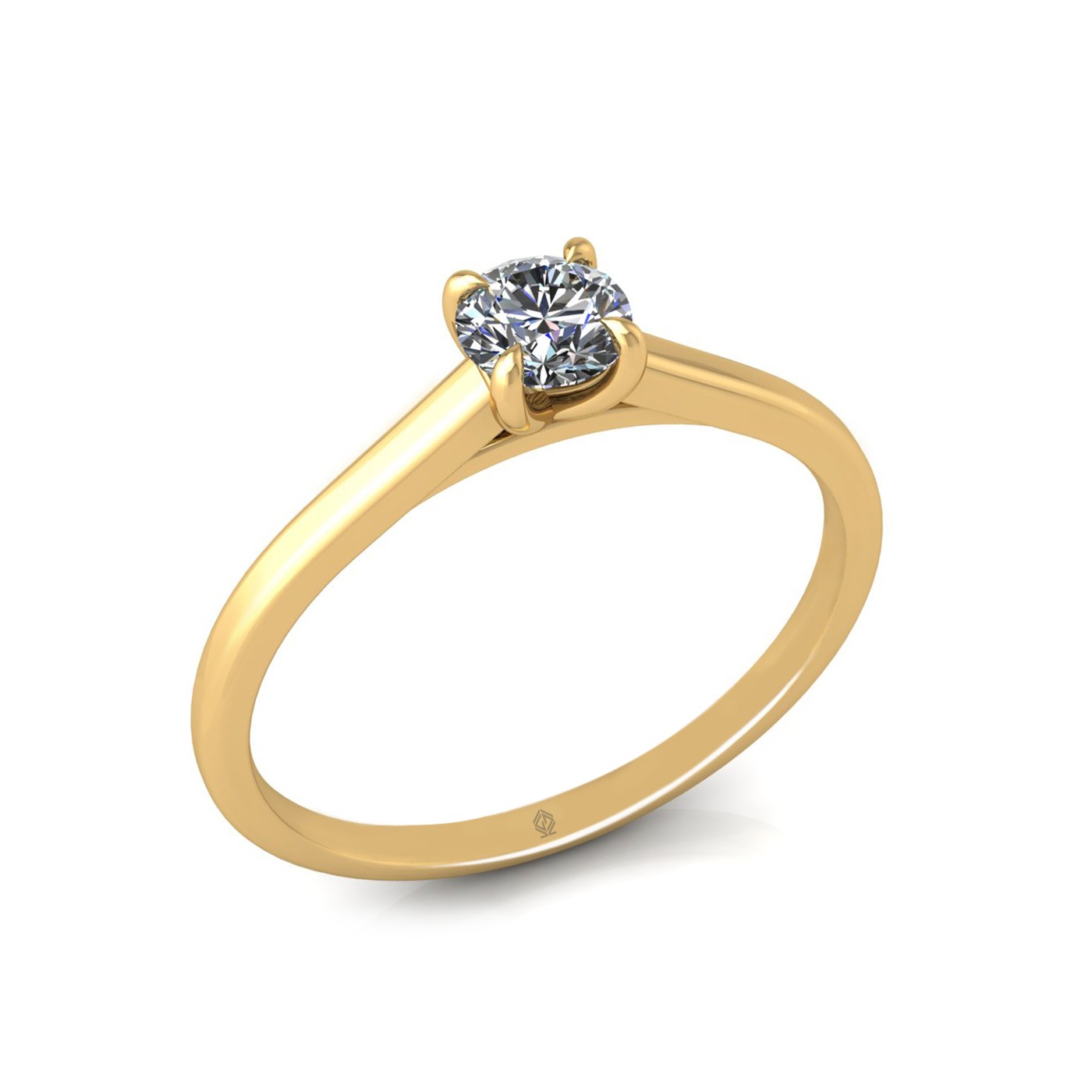 18k yellow gold  0,30 ct 4 prongs solitaire round cut diamond engagement ring with whisper thin band
