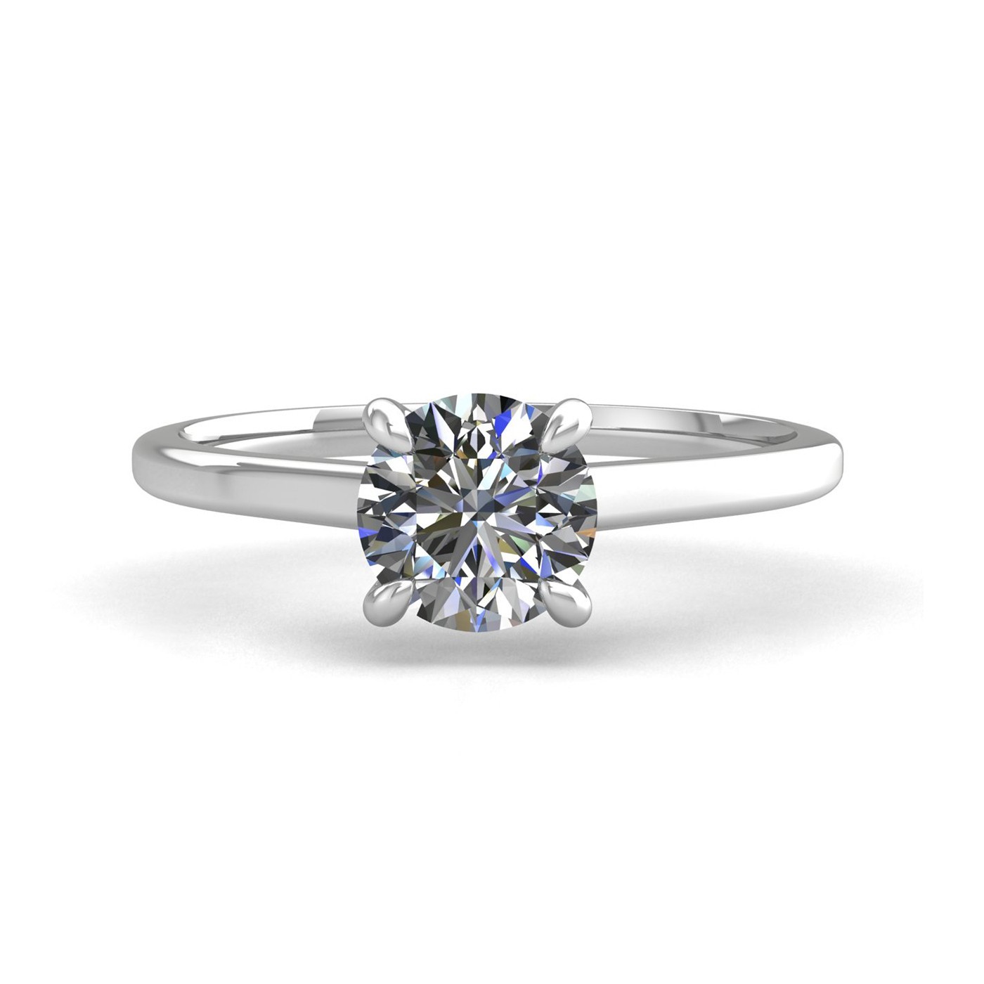 18k white gold 2,00 ct 4 prongs solitaire round cut diamond engagement ring with whisper thin band Photos & images