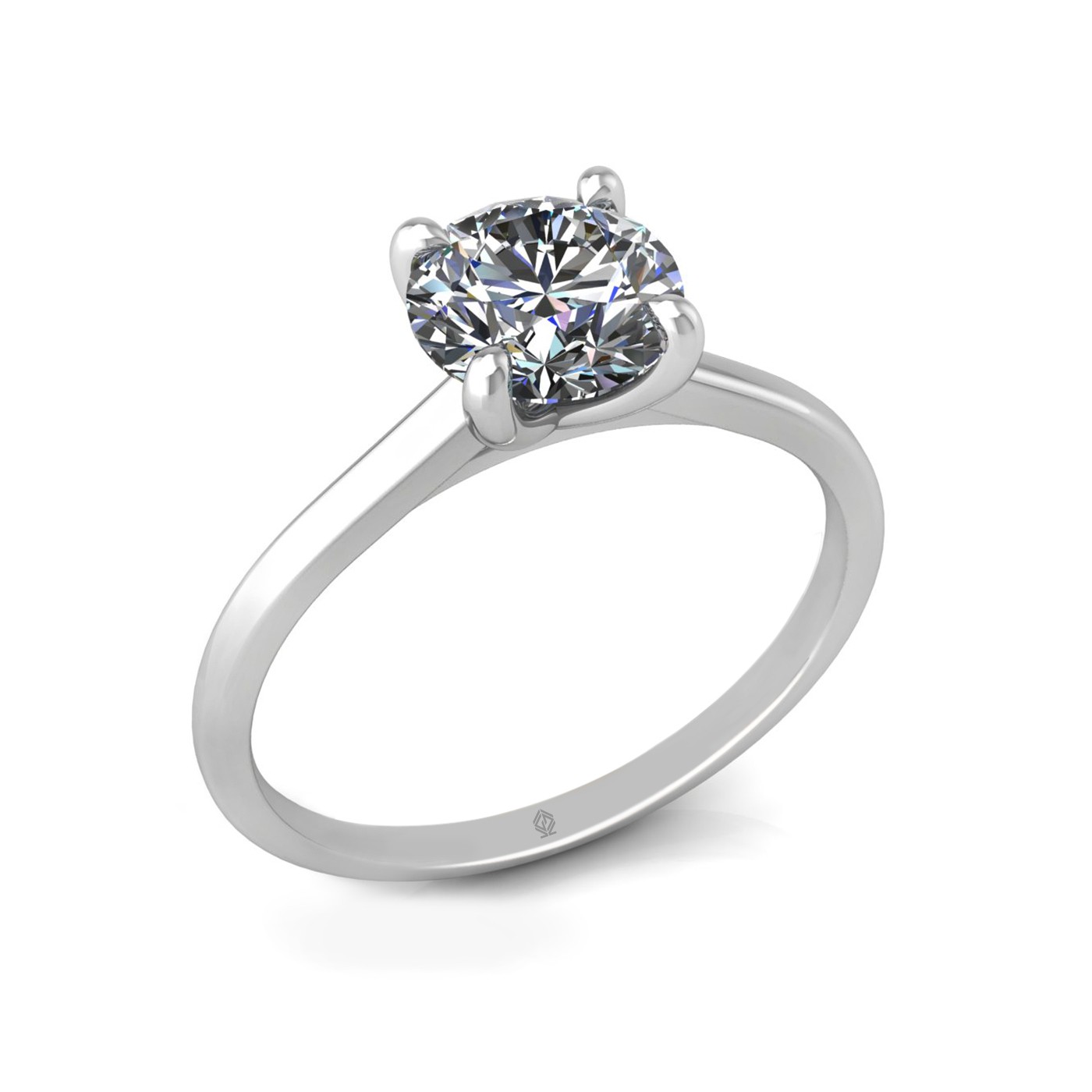 18k white gold 1.0ct 4 prongs solitaire round cut diamond engagement ring with whisper thin band