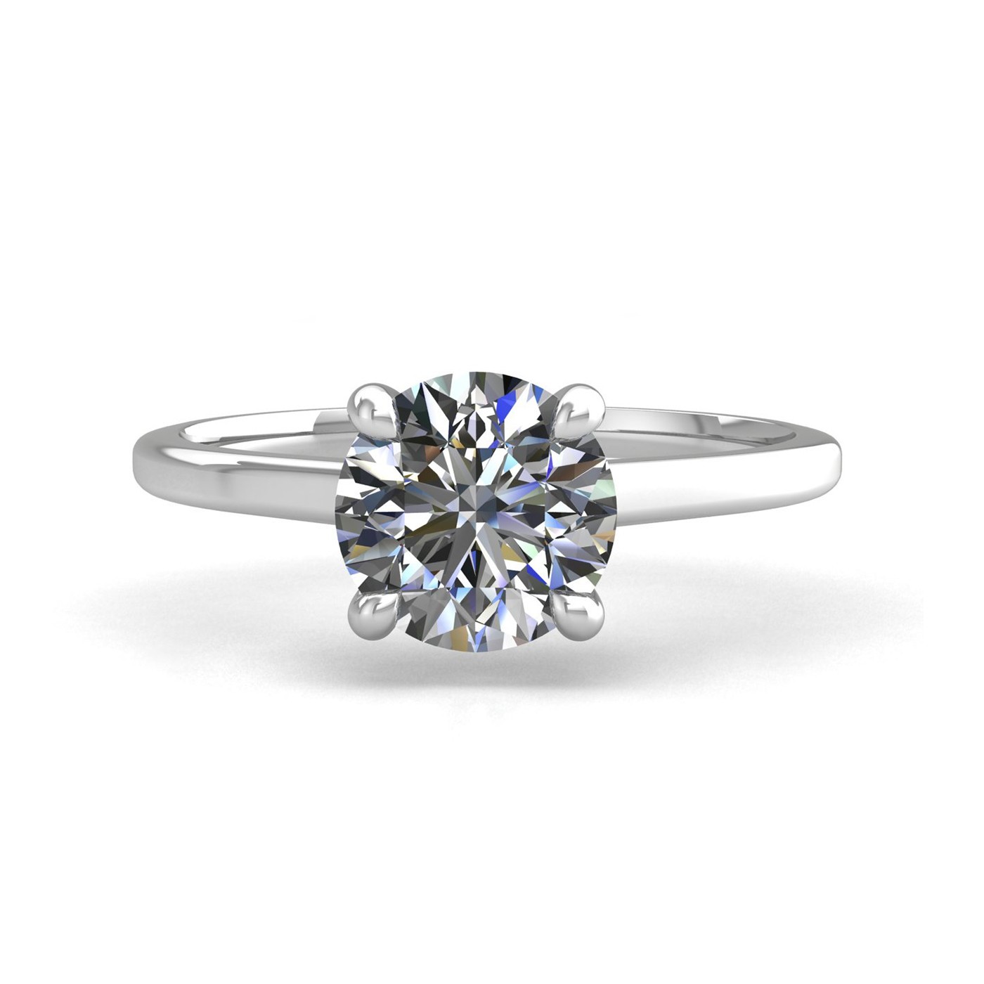 18k white gold 2,00 ct 4 prongs solitaire round cut diamond engagement ring with whisper thin band Photos & images